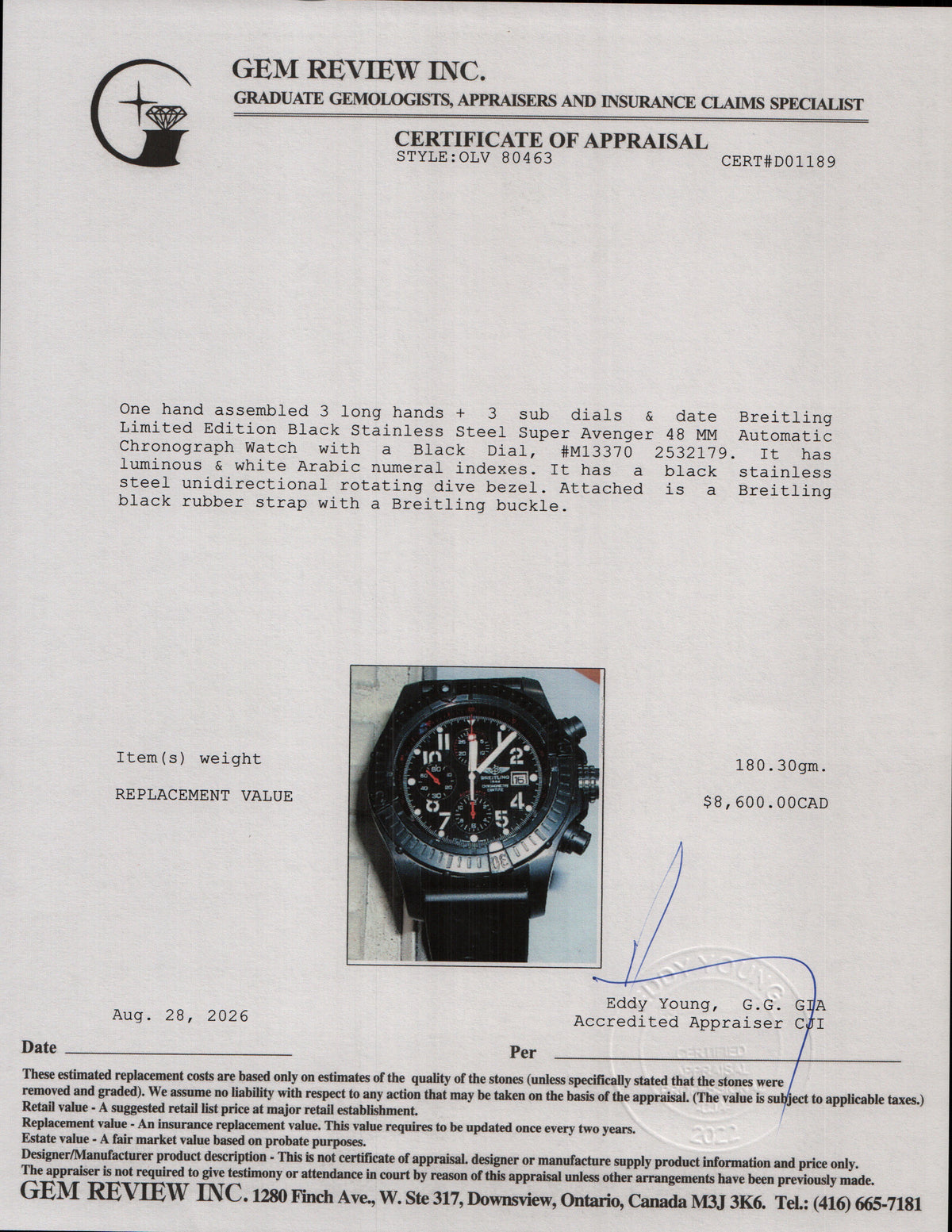 Breitling Limited Edition Black Stainless Steel Super Avenger 48 MM Automatic Chronograph Watch Black Dial M13370 w/ Papers