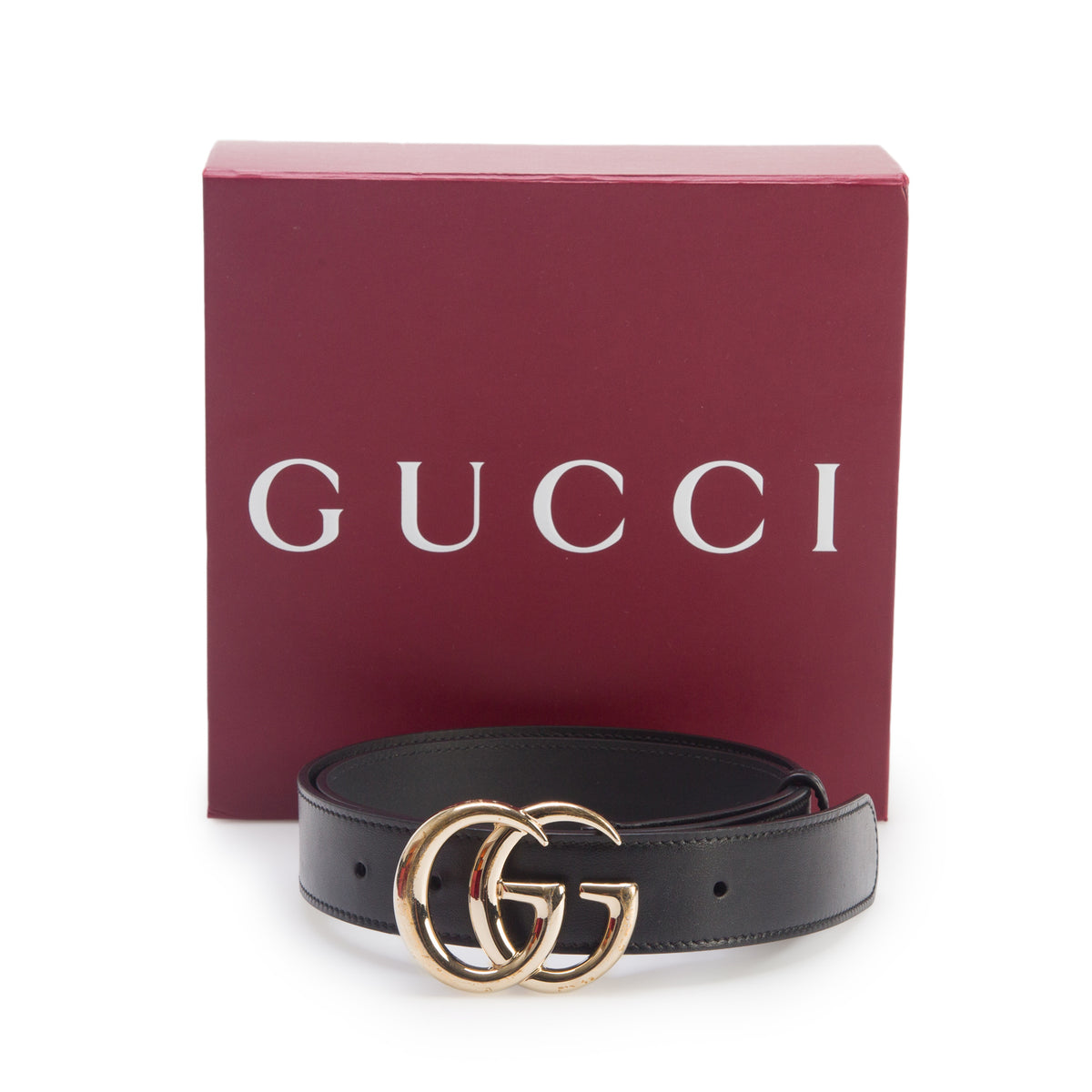 Gucci 2024 Black Leather GG Marmont Thin Belt, 90 36 w/ Box & Receipt
