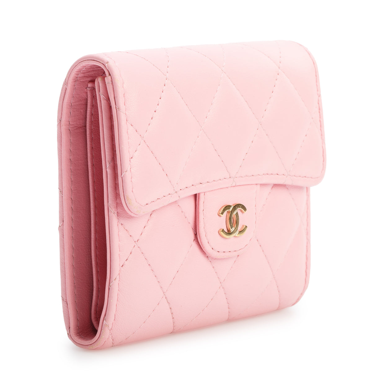 Chanel 2022 Pink Quilted Lambskin Leather Classic Small Flap Wallet w/ Box & Receipt