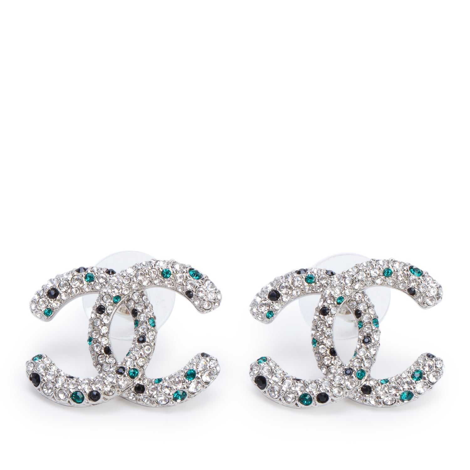 Chanel 2026 Palladium Plated Multicolor Strass CC Stud Earrings w/ Box
