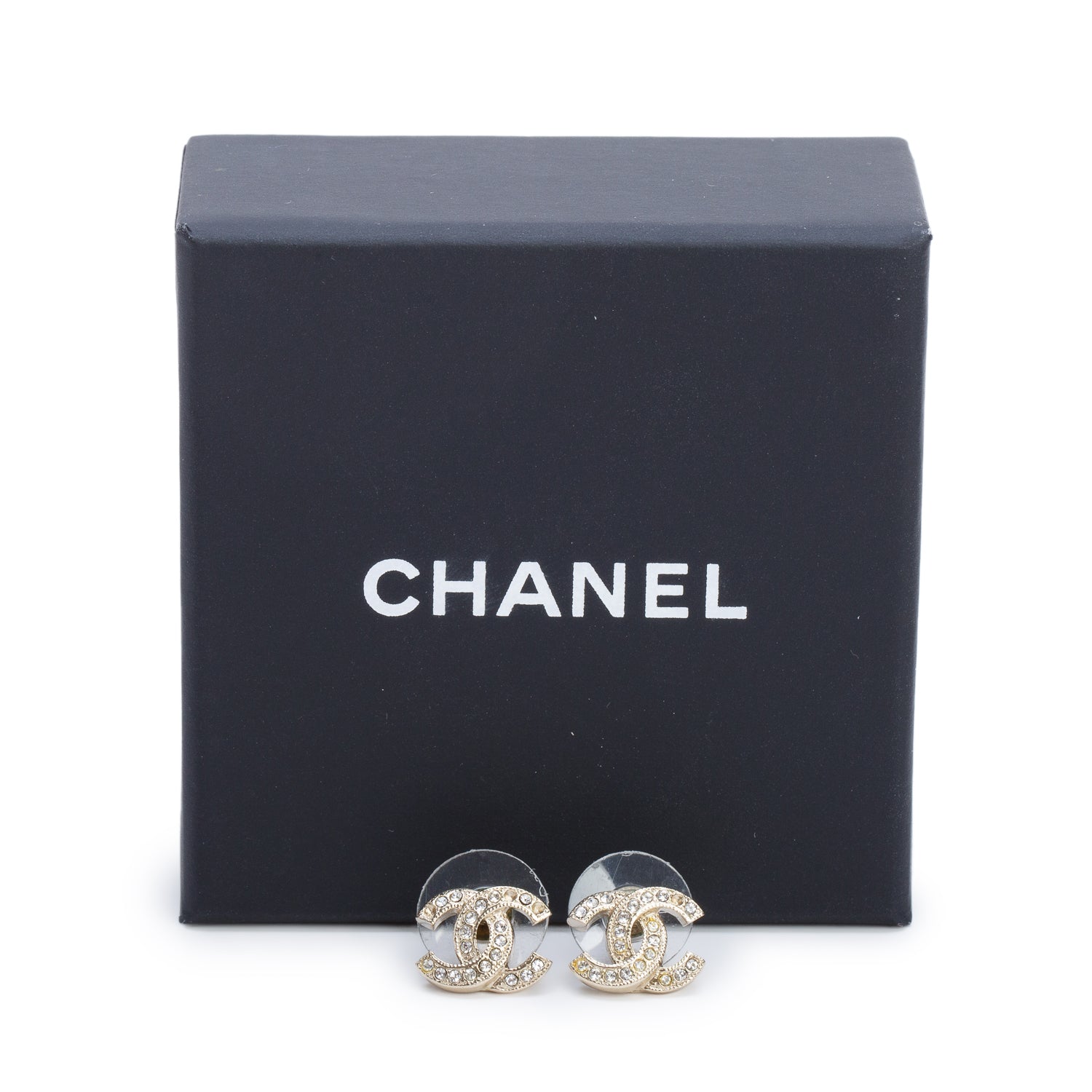 Chanel 2022 Gold Plated Strass Mini CC Stud Earrings w/ Box & Receipt