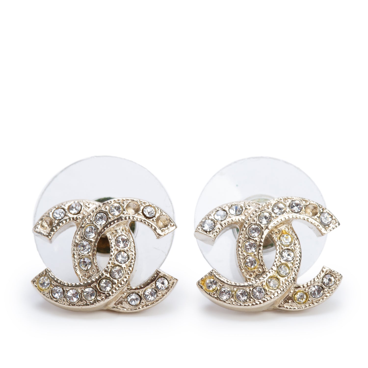 Chanel 2022 Gold Plated Strass Mini CC Stud Earrings w/ Box & Receipt