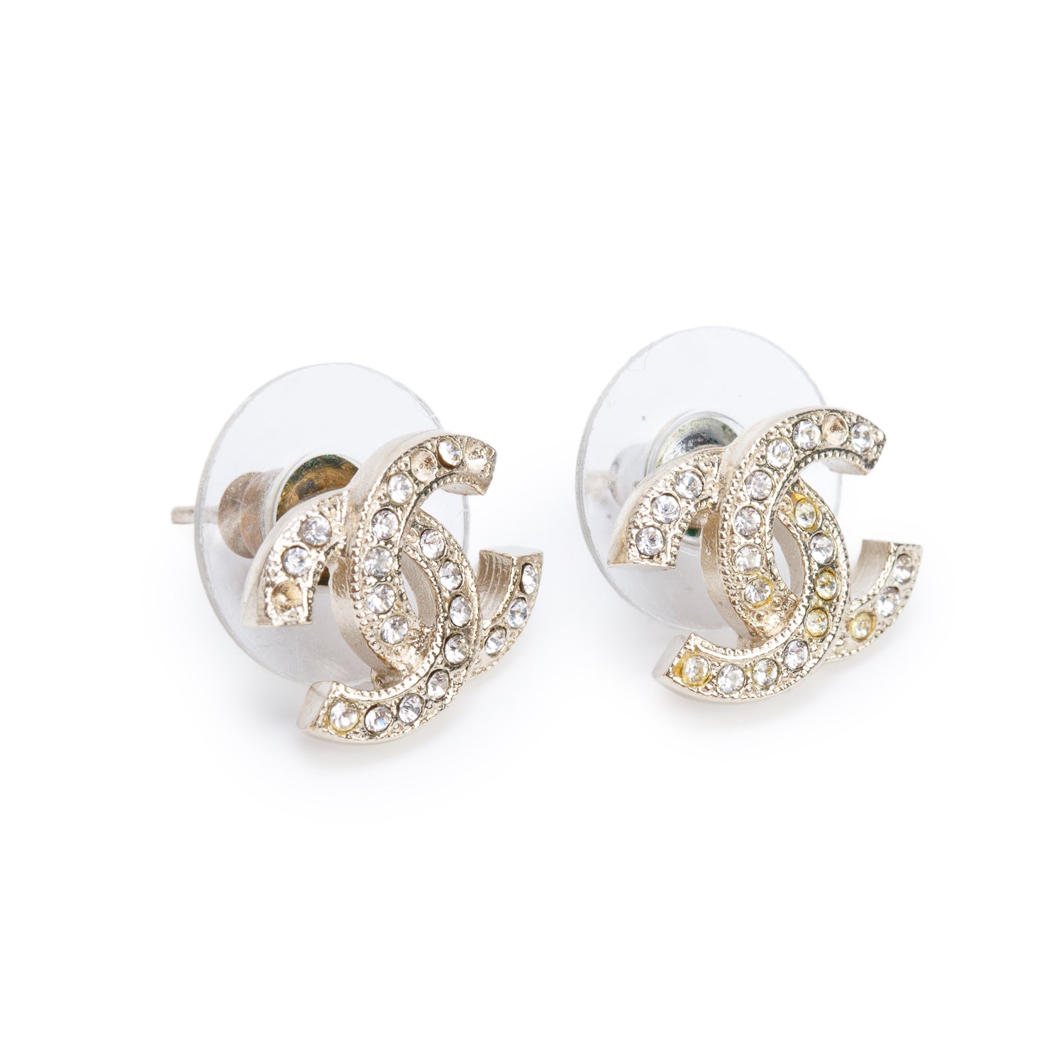 Chanel 2022 Gold Plated Strass Mini CC Stud Earrings w/ Box & Receipt
