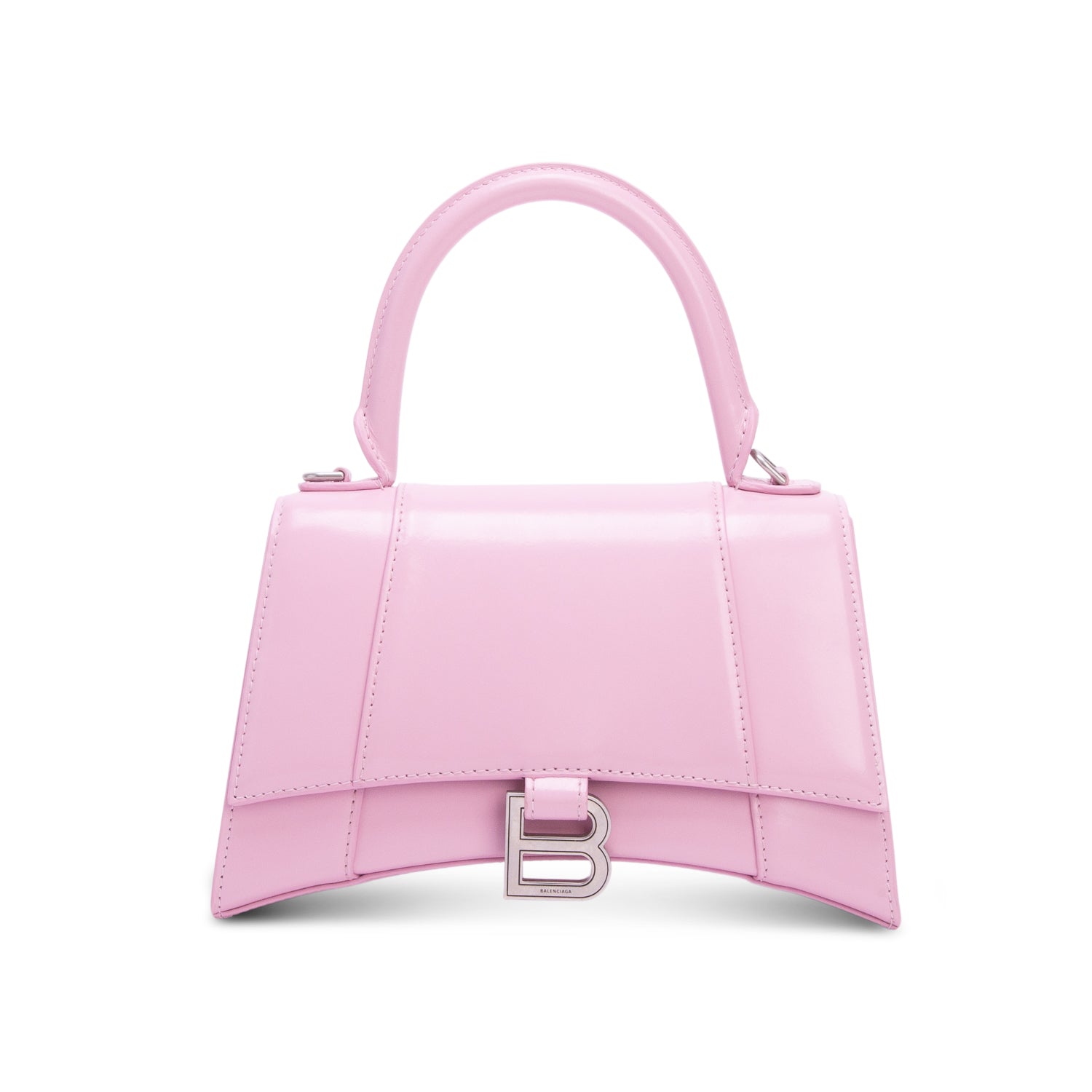 Balenciaga Pink Shiny Box Calfskin Leather Small Hourglass Top Handle Bag w/ Strap