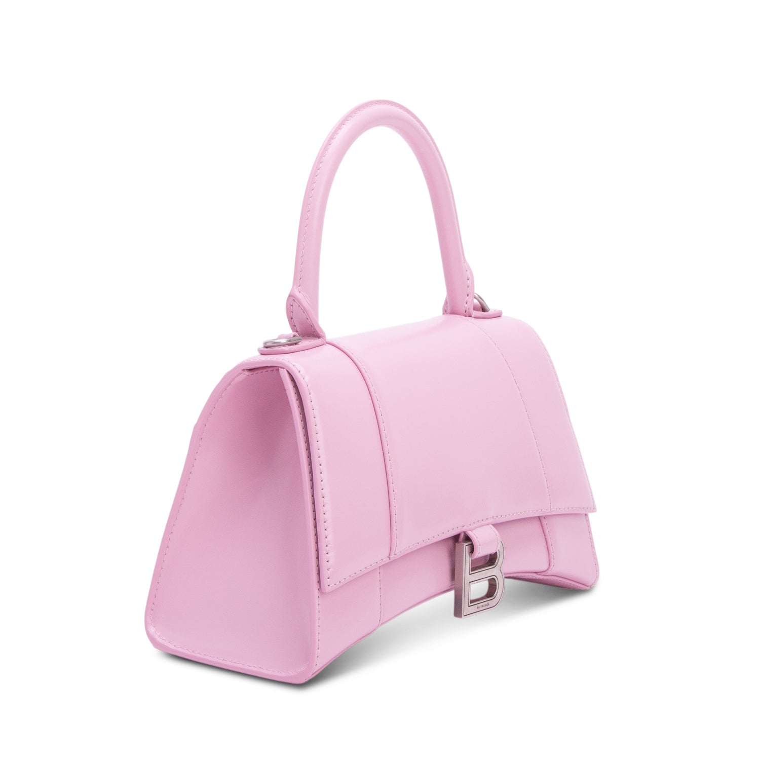 Balenciaga Pink Shiny Box Calfskin Leather Small Hourglass Top Handle Bag w/ Strap