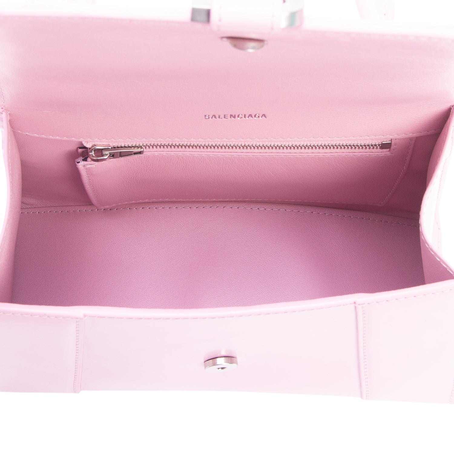 Balenciaga Pink Shiny Box Calfskin Leather Small Hourglass Top Handle Bag w/ Strap