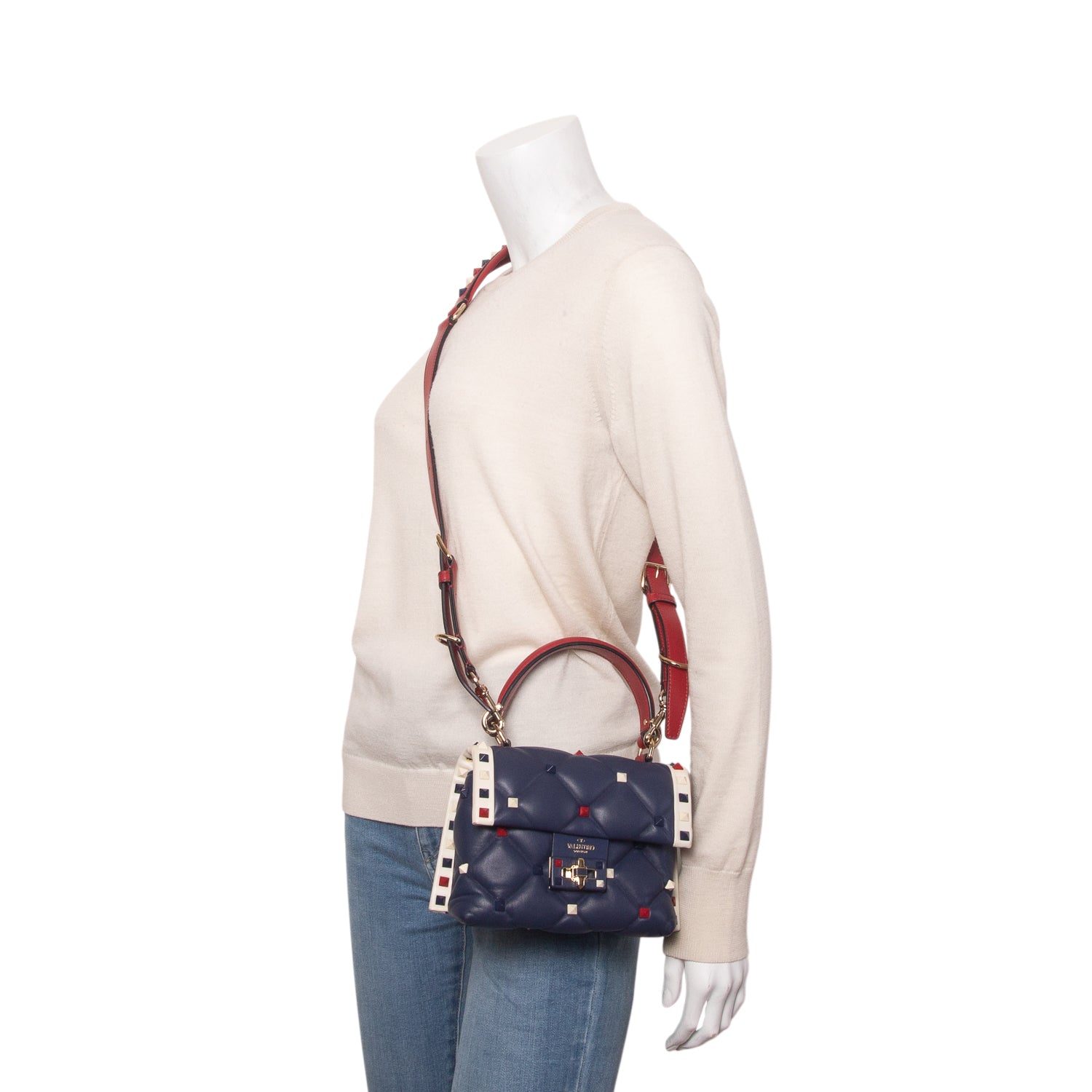 Valentino Navy Nappa Mini Candy Stud Top Handle Bag w/ Strap