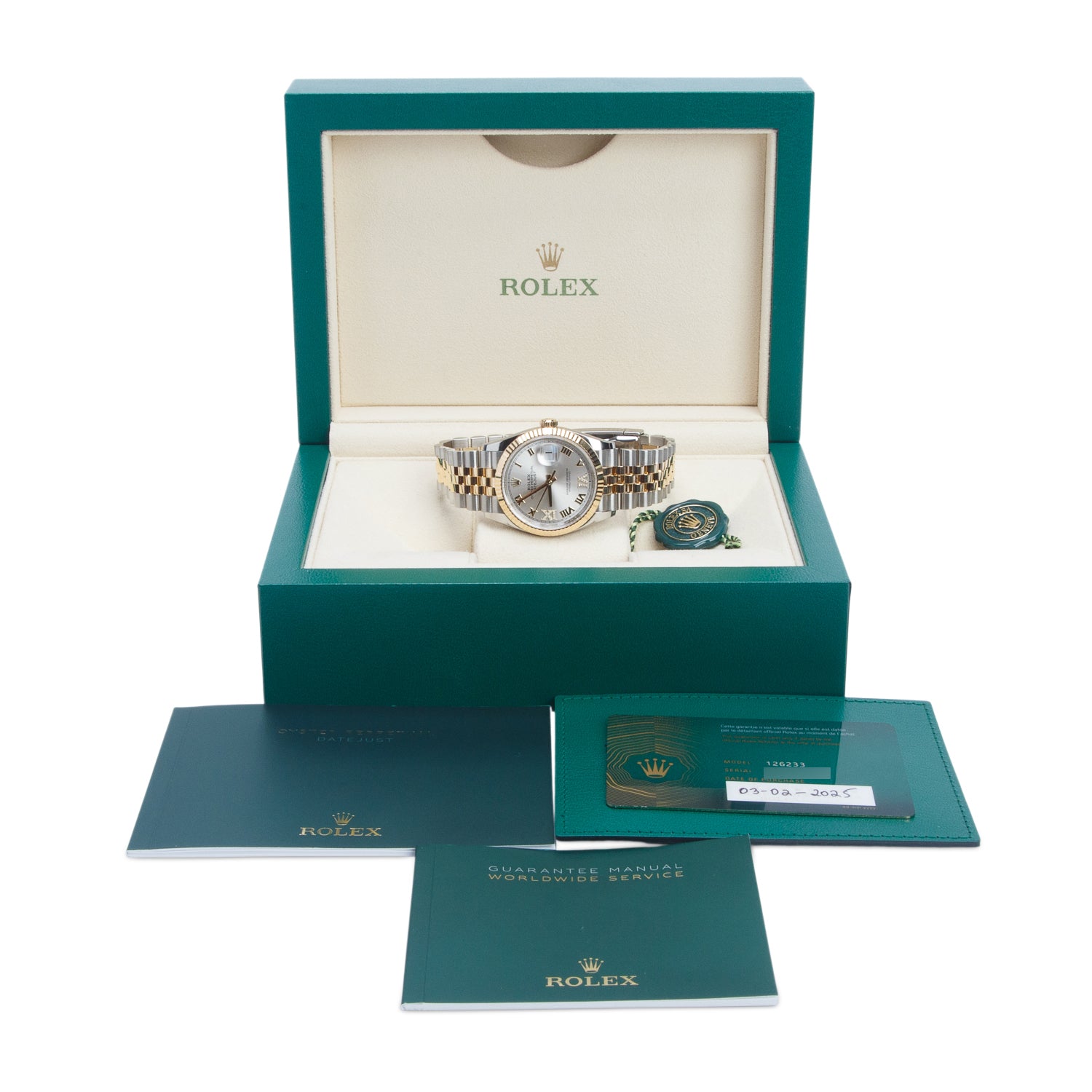 Rolex 2025 Stainless Steel & 18k Yellow Gold Datejust 36 MM Automatic Watch Silver Roman Numeral Diamond Dial 126233 w/ Box & Papers
