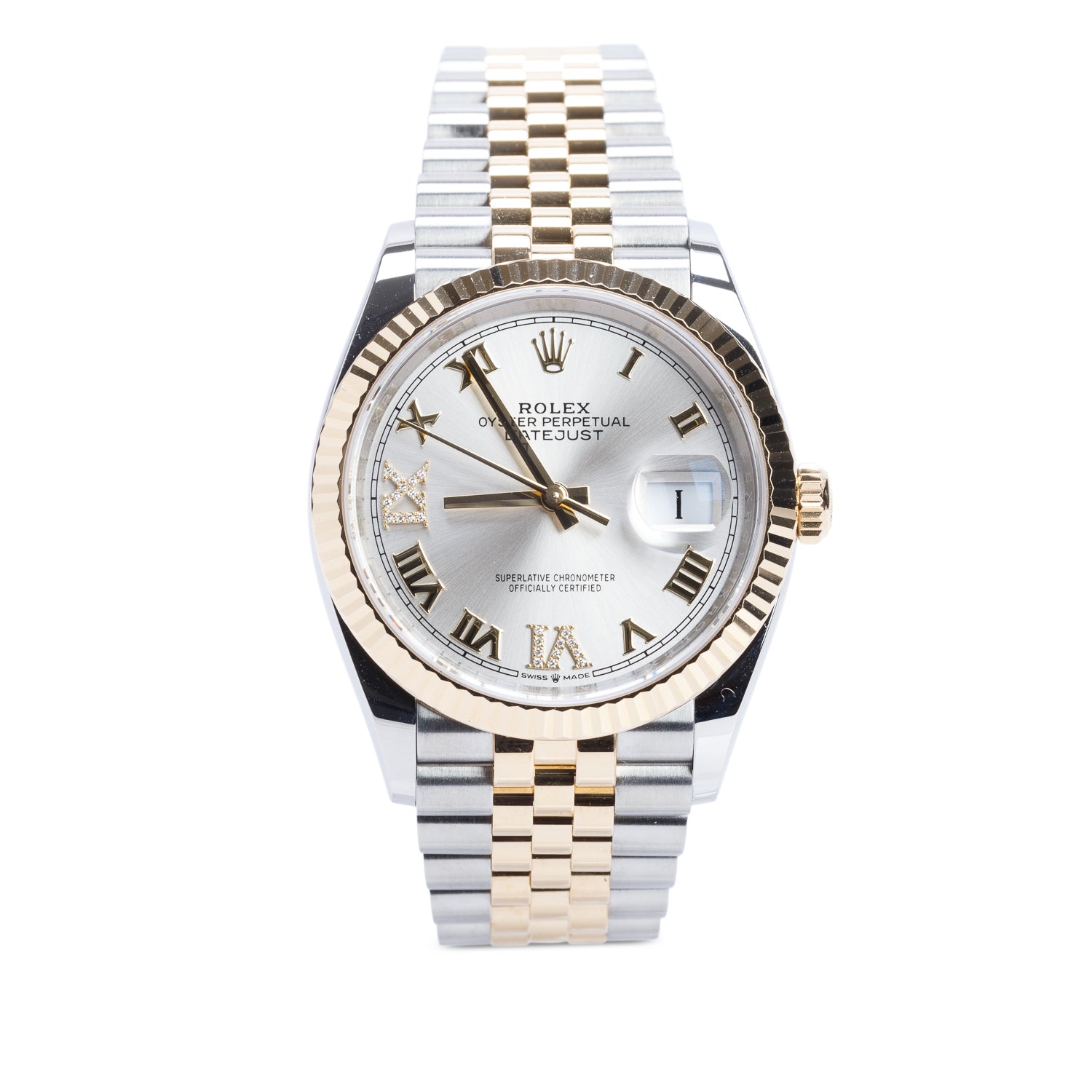 Rolex 2025 Stainless Steel & 18k Yellow Gold Datejust 36 MM Automatic Watch Silver Roman Numeral Diamond Dial 126233 w/ Box & Papers
