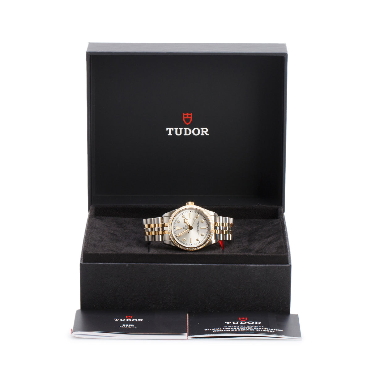 Tudor 2026 Stainless Steel & 18k Yellow Gold Diamond Bezel Black Bay One 36 MM Automatic Watch Silver Diamond Dial 79653 w/ Box & Papers