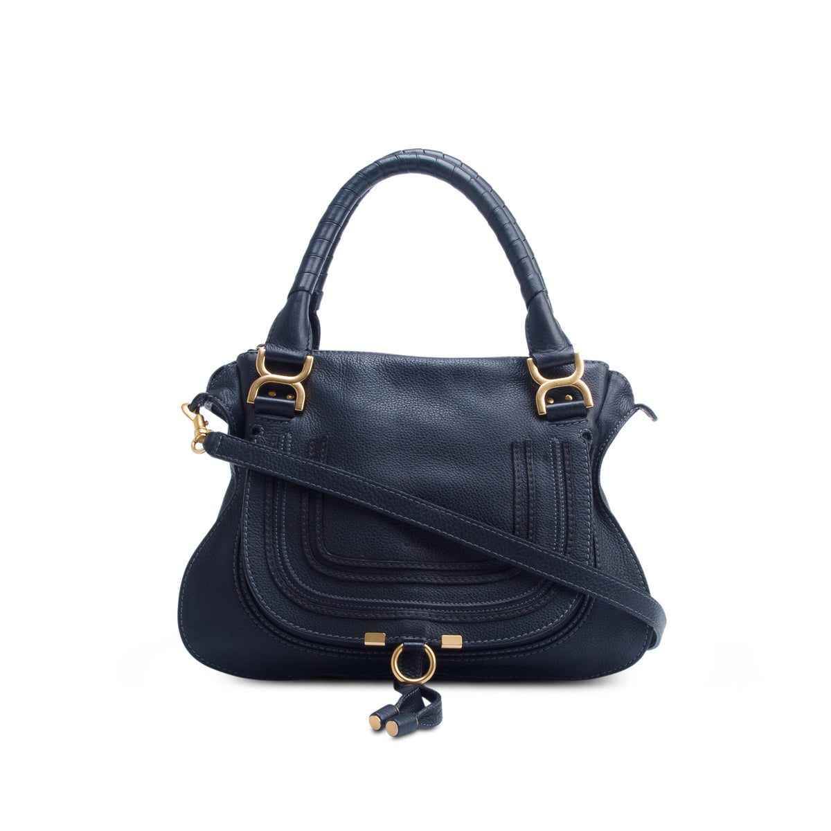 Chloe Black Calfskin Leather Medium Marcie Shoulder Bag w/ Strap