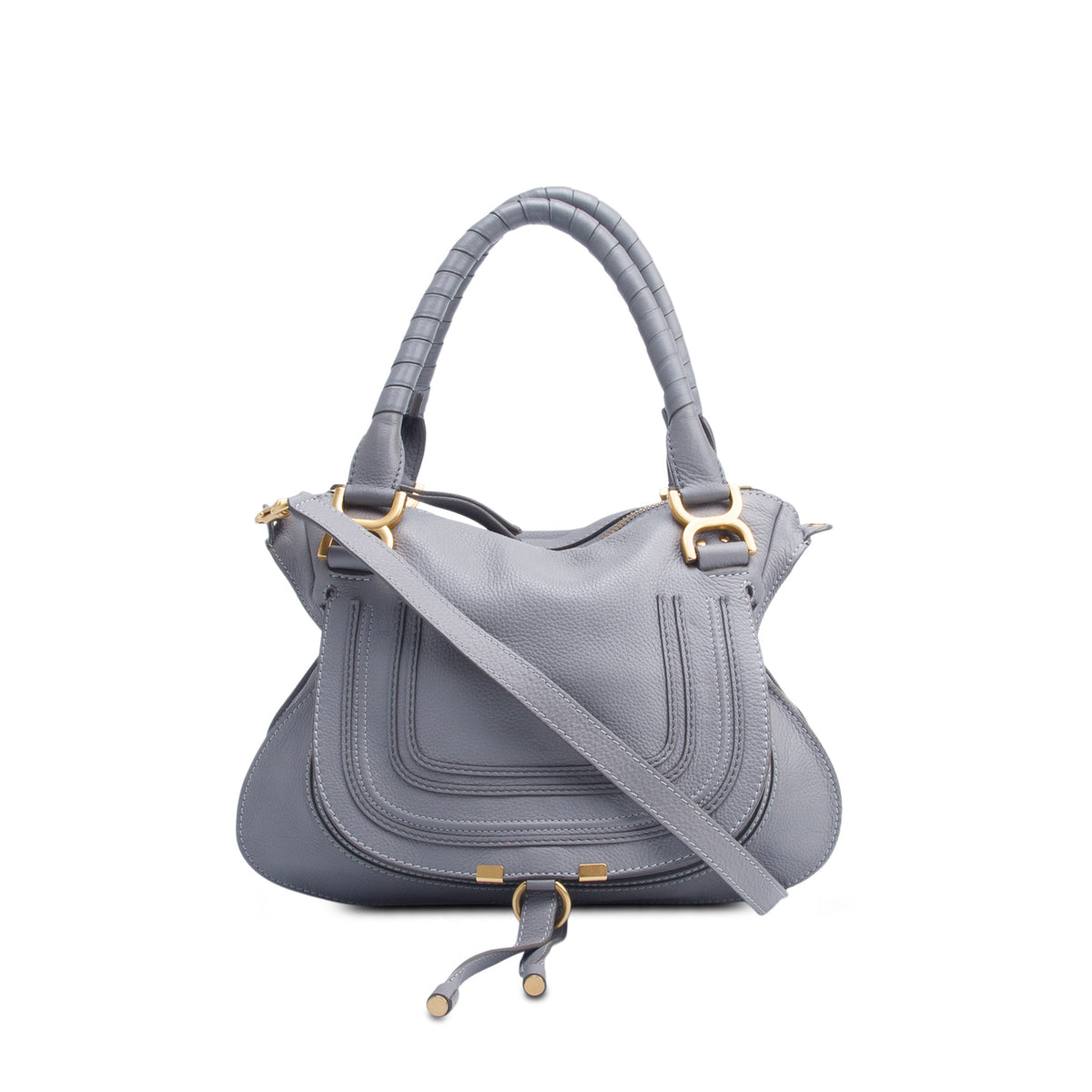 Chloe Grey Calfskin Leather Medium Marcie Shoulder Bag w/ Strap