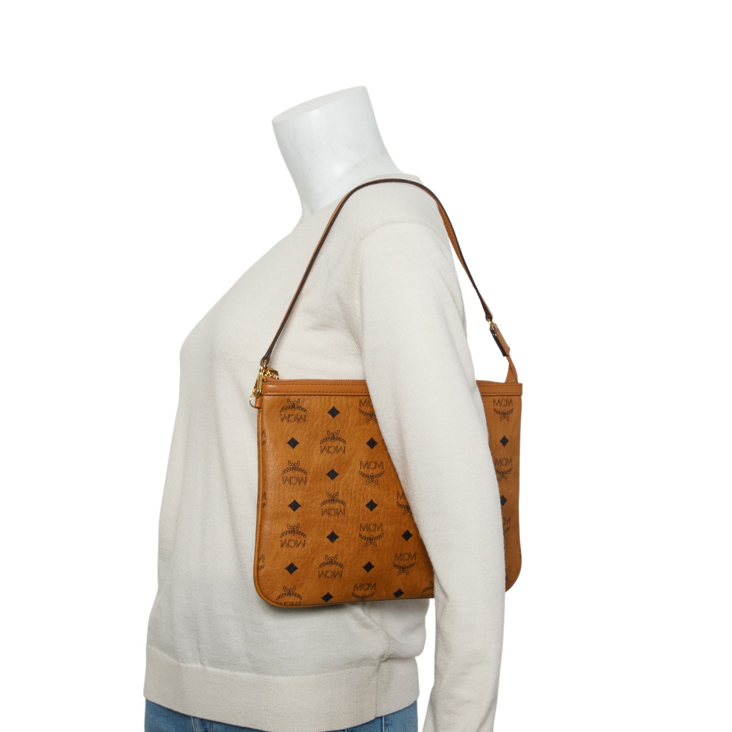 MCM Cognac Visetos Original Medium Pouch