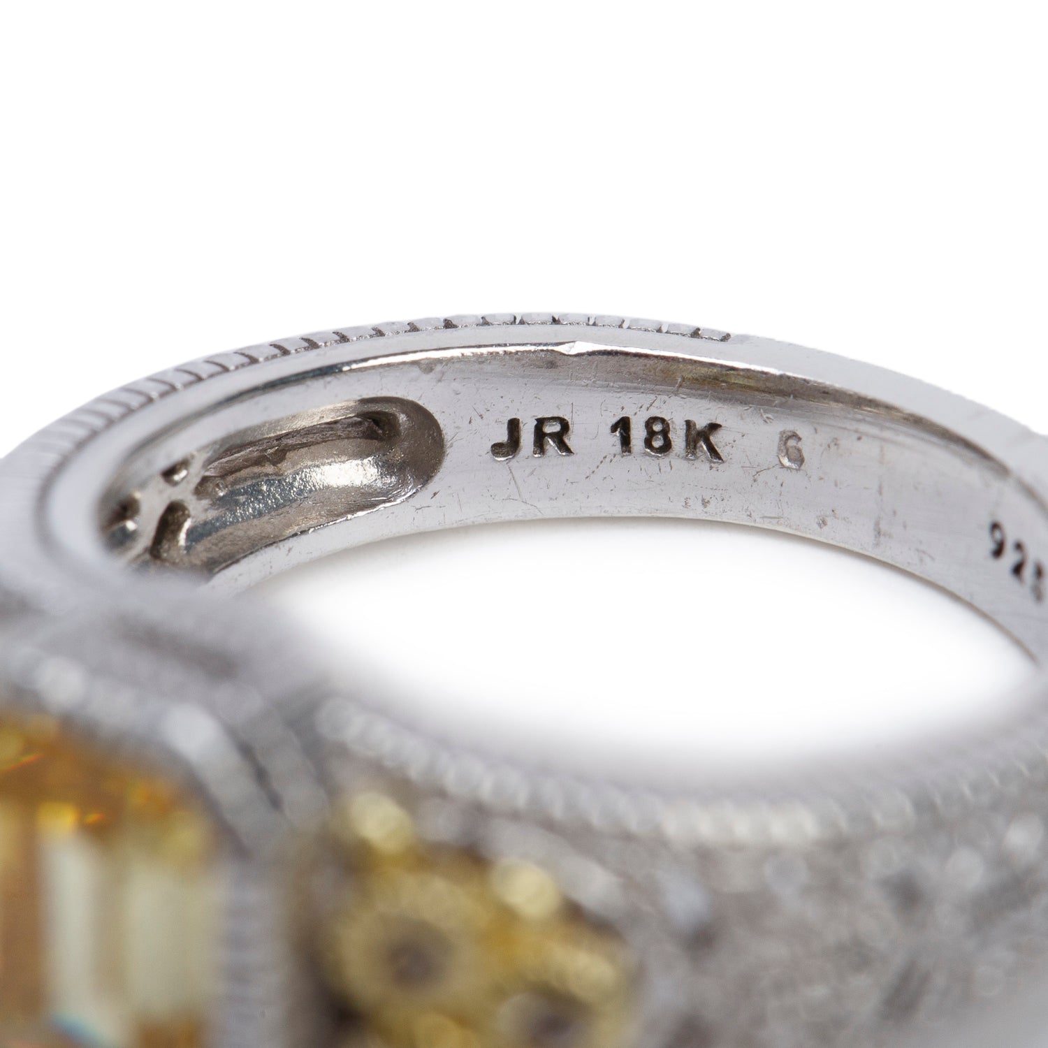 Judith Ripka Sterling Silver & 18k Yellow Gold Canary Crystal and Diamond Cocktail Ring, Size 5.75