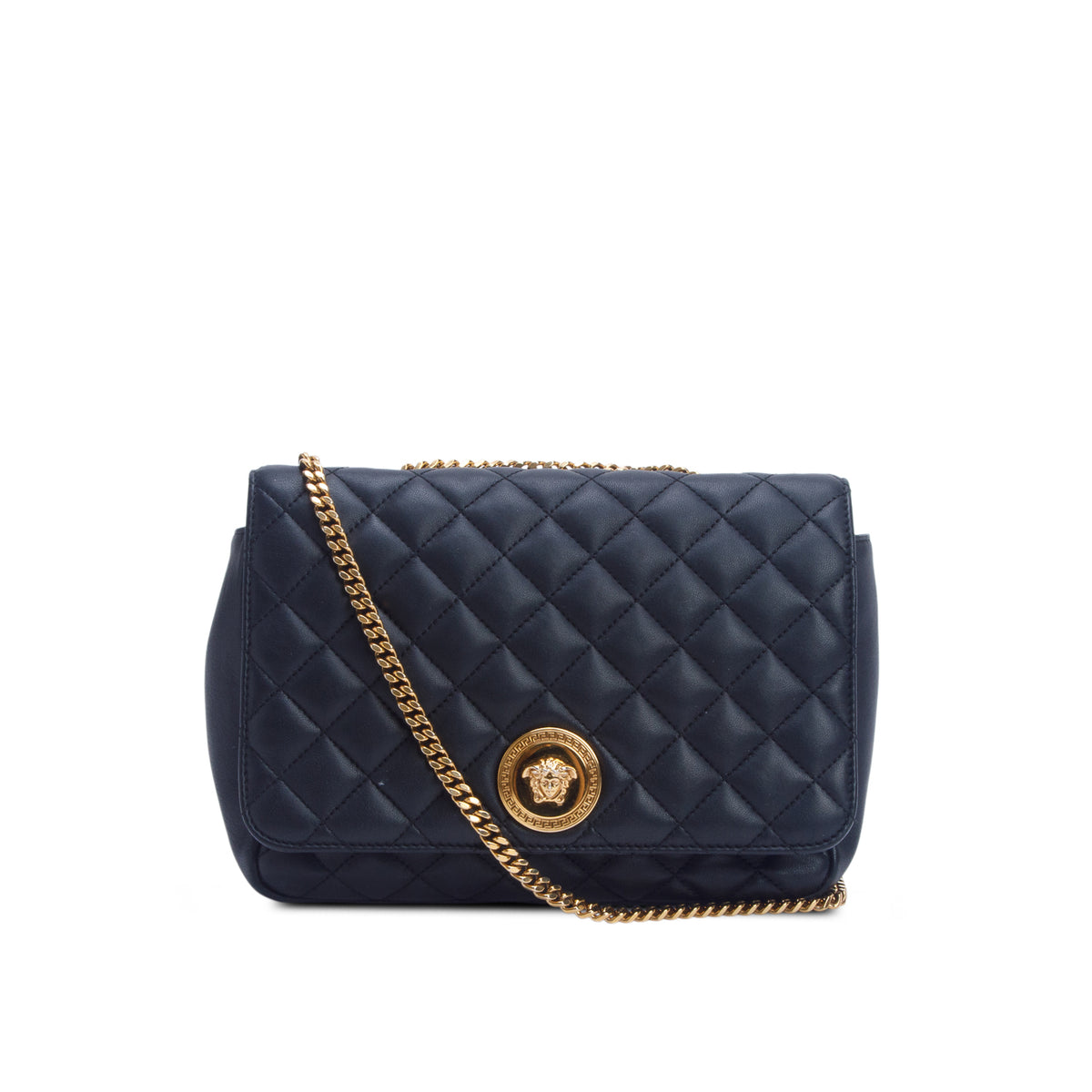 Versace Black Nappa Quilted Leather La Medusa Chain Shoulder Bag