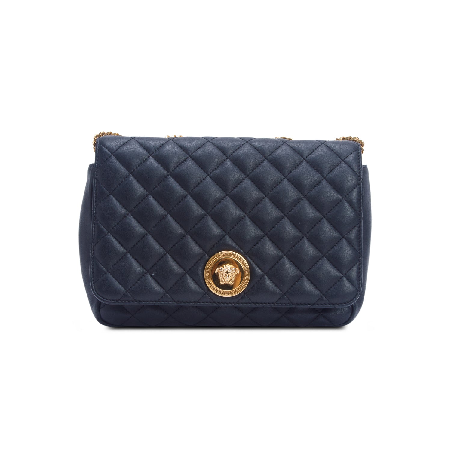 Versace Black Nappa Quilted Leather La Medusa Chain Shoulder Bag