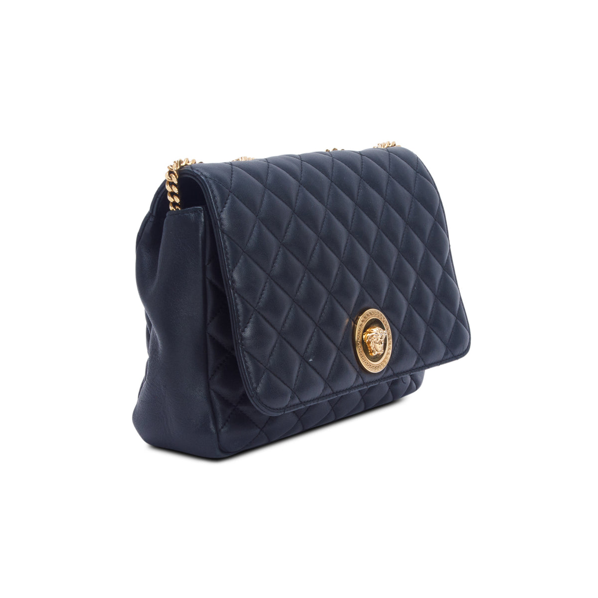 Versace Black Nappa Quilted Leather La Medusa Chain Shoulder Bag