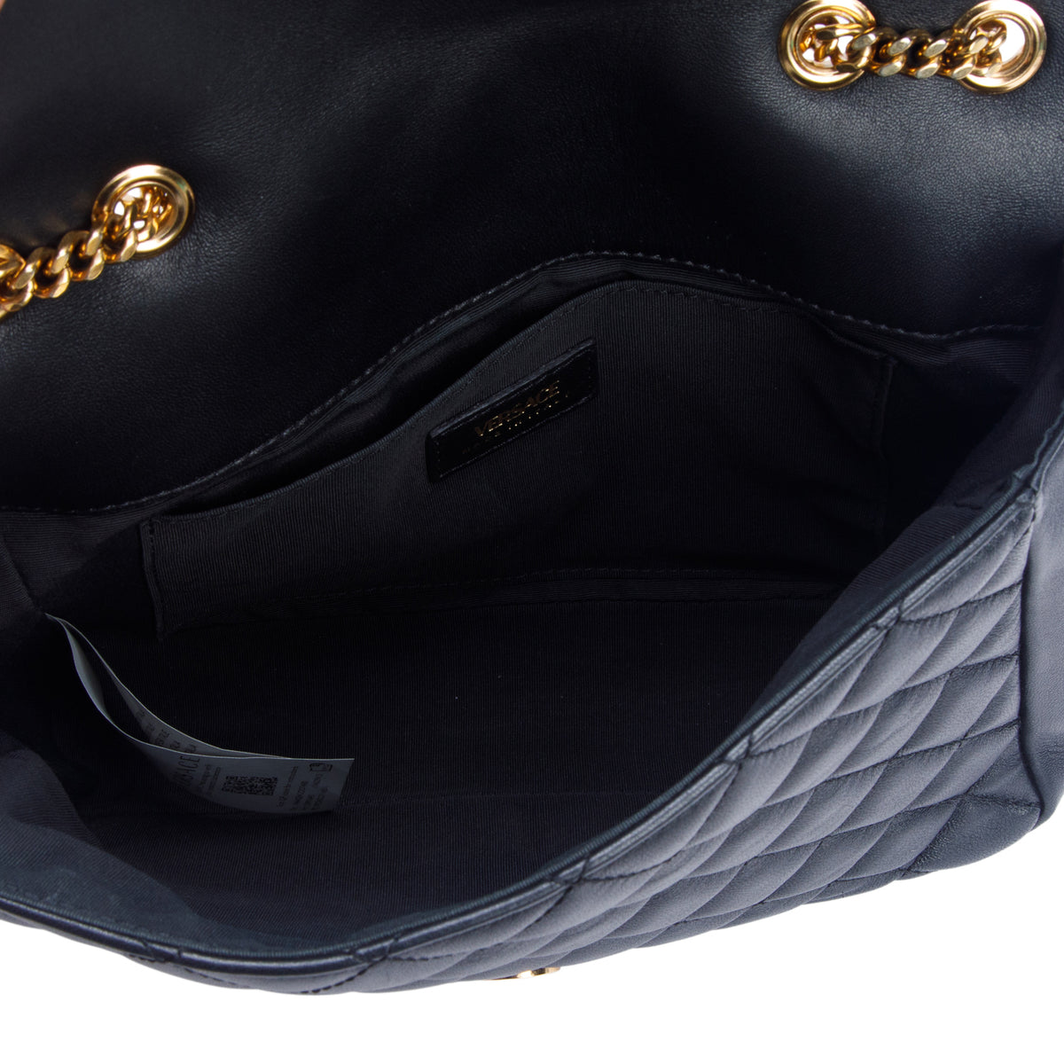 Versace Black Nappa Quilted Leather La Medusa Chain Shoulder Bag