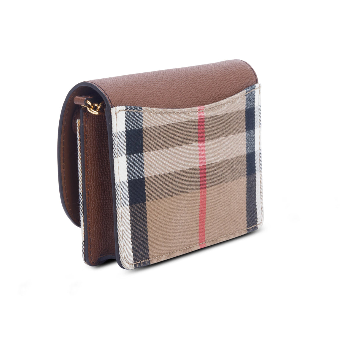 Burberry Brown Grained Calfskin House Check Tartan Mix Hampshire Wallet On Chain