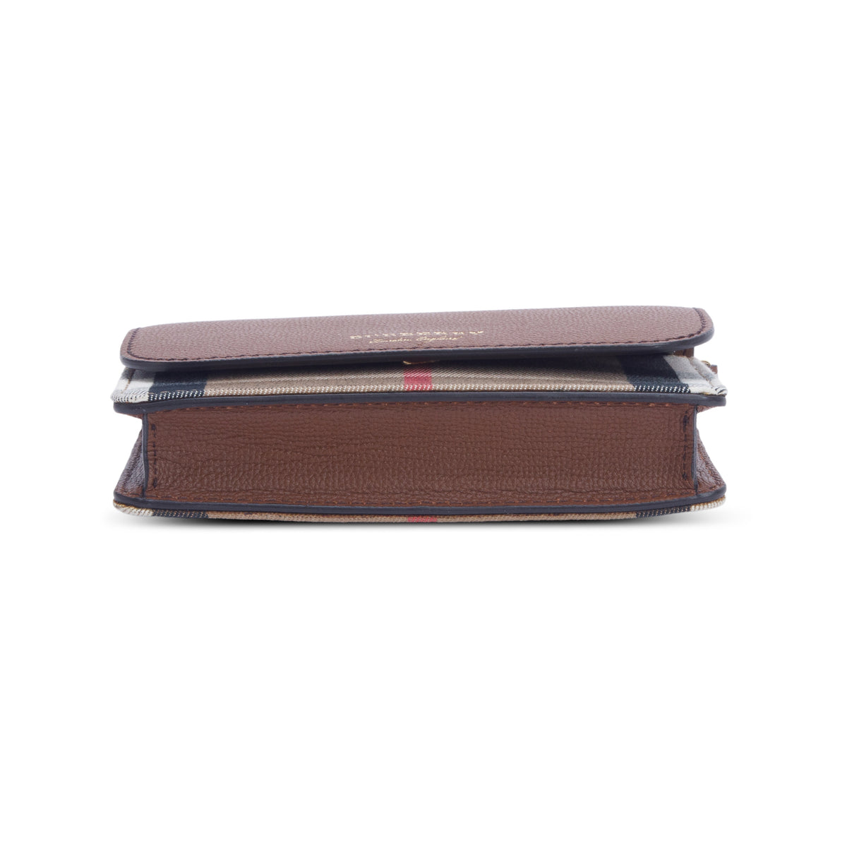Burberry Brown Grained Calfskin House Check Tartan Mix Hampshire Wallet On Chain