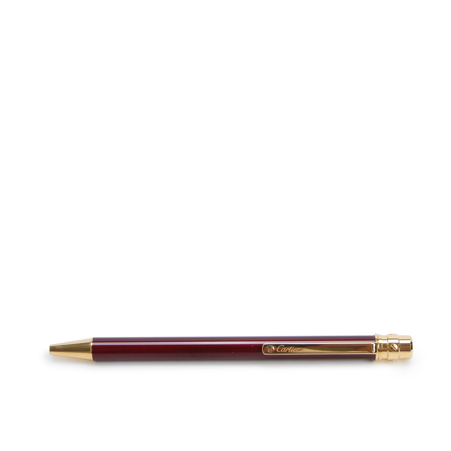 Cartier Gold-Plated Burgundy Lacquer Santos De Cartier Ballpoint Pen w/ Box