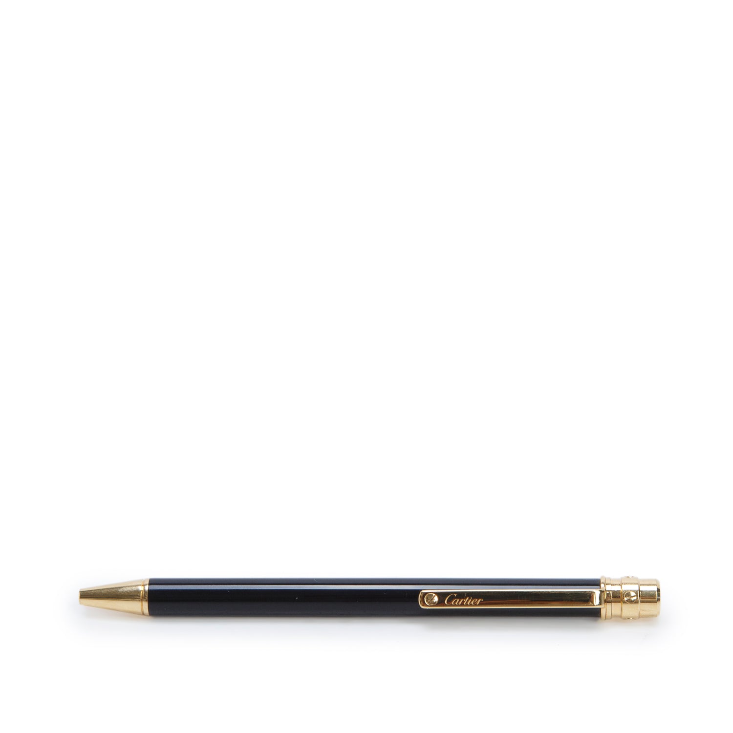 Cartier Gold-Plated Black Lacquer Santos De Cartier Ballpoint Pen, Small Model w/ Box