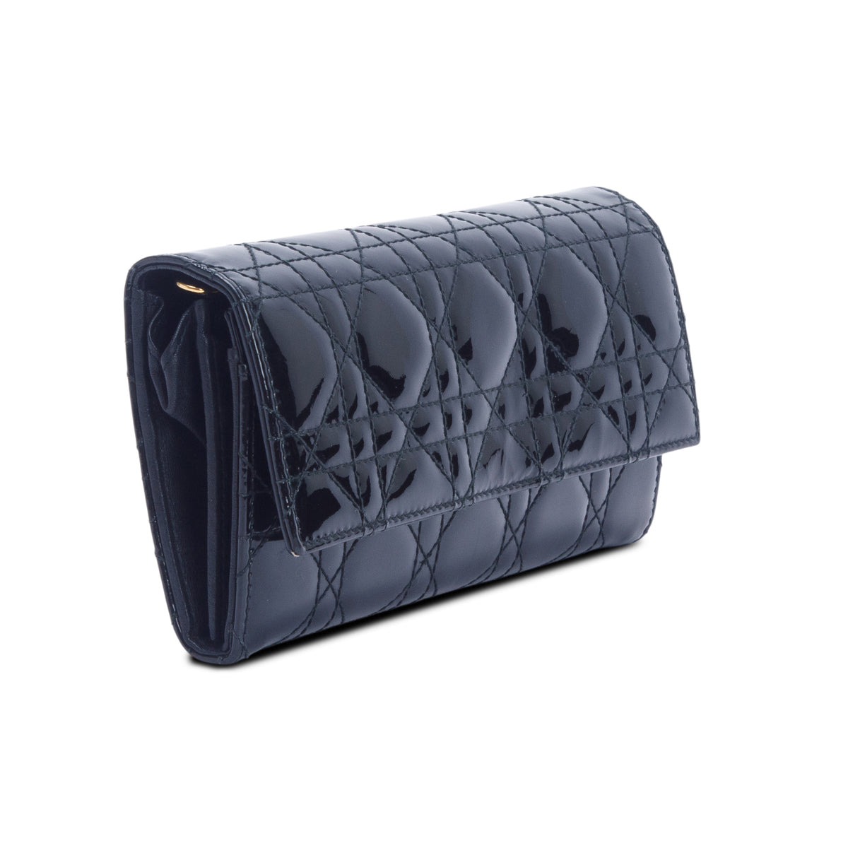 Christian Dior Black Patent Cannage Leather Lady Dior Rendezvous Wallet