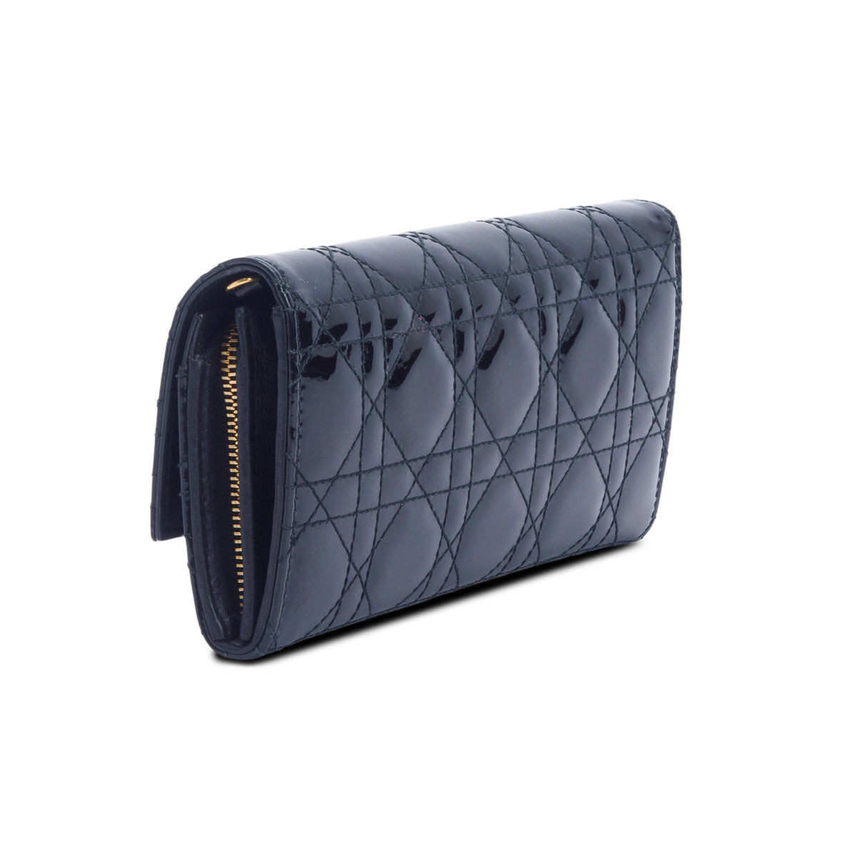 Christian Dior Black Patent Cannage Leather Lady Dior Rendezvous Wallet