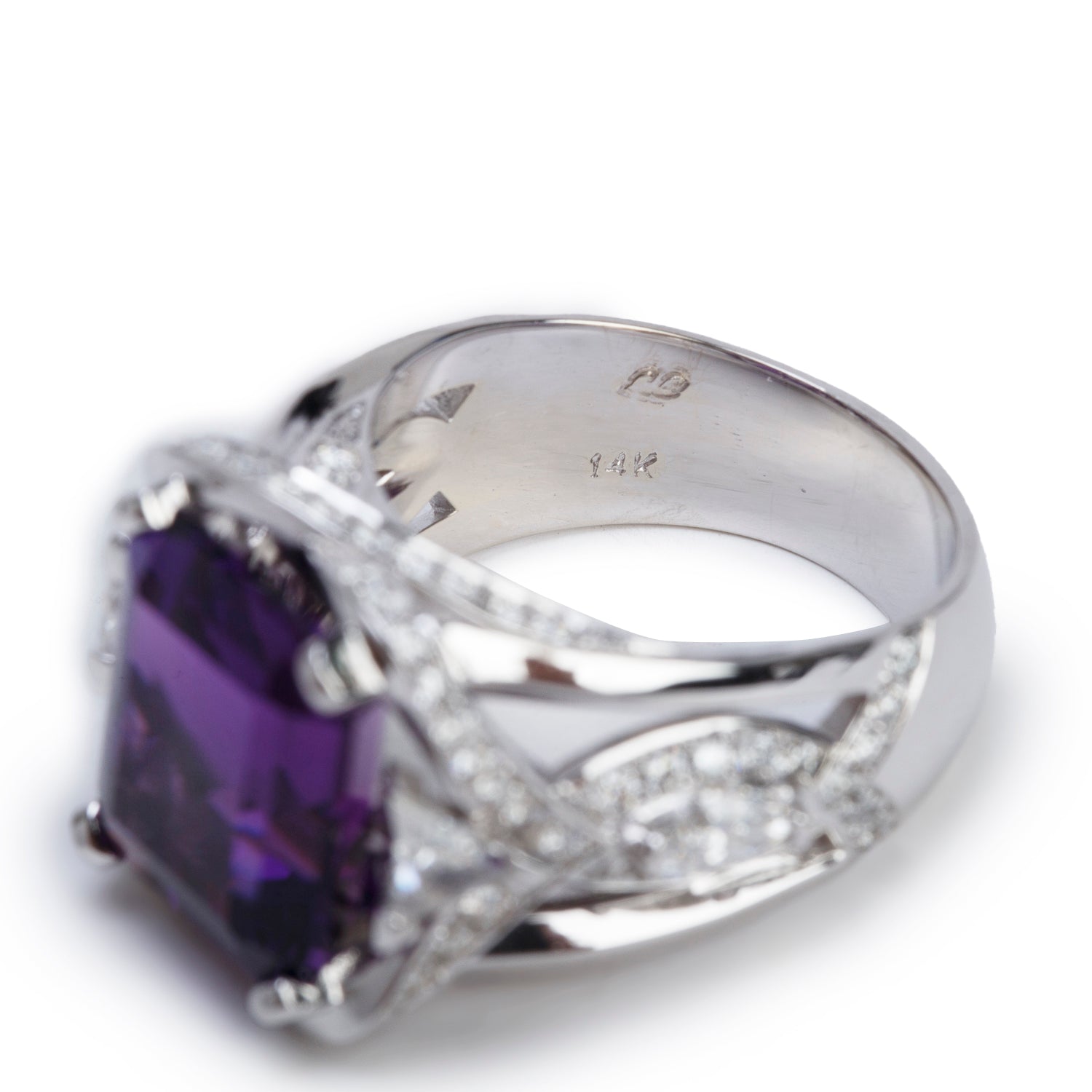 14k White Gold Amethyst & Diamond Ring, Size 7.5