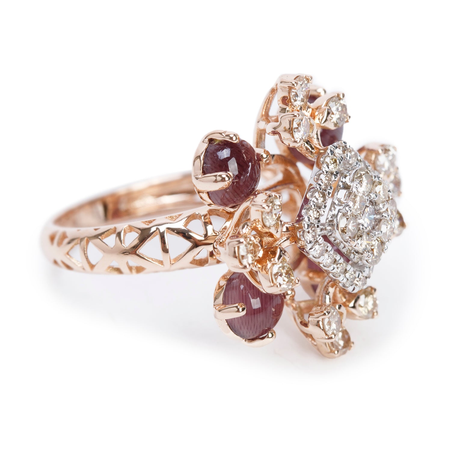14k Rose and White Gold Agate & Diamond Cocktail Ring, Size 6.5
