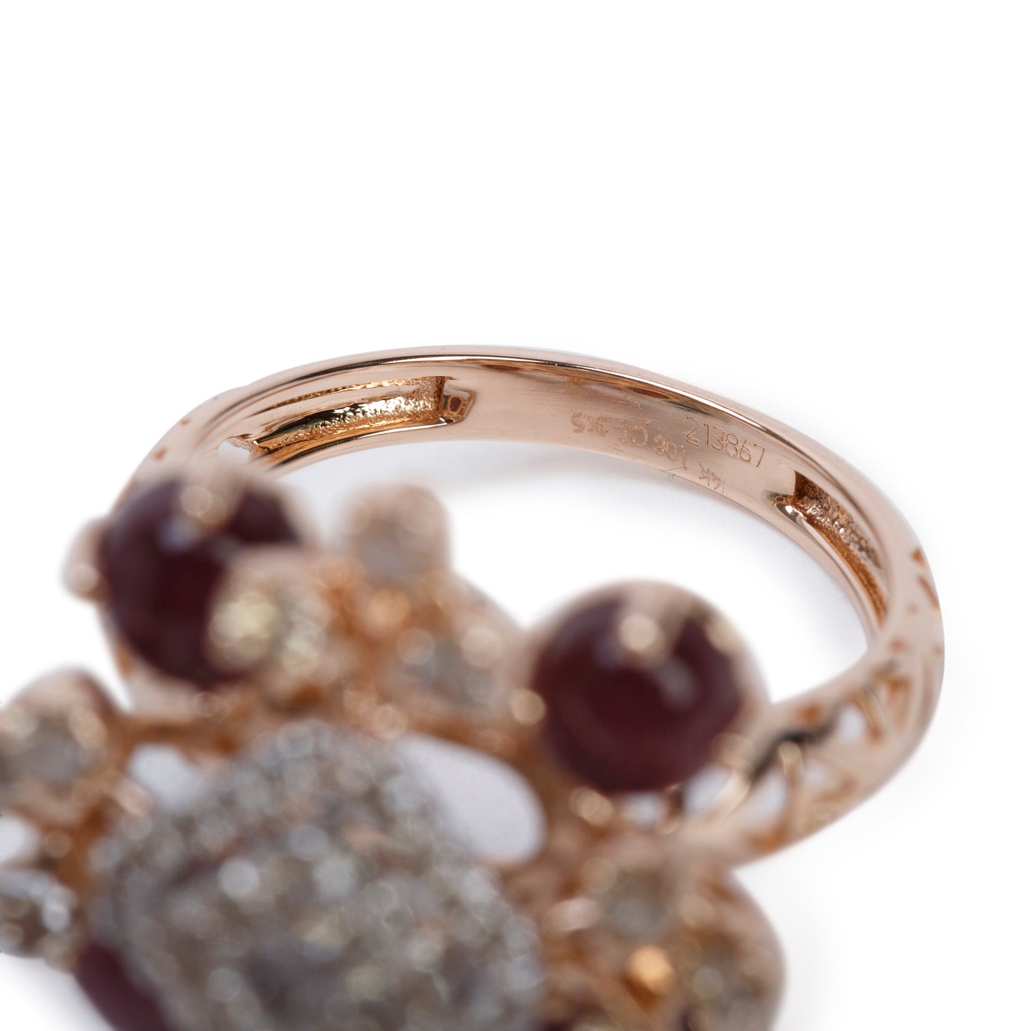 14k Rose and White Gold Agate & Diamond Cocktail Ring, Size 6.5