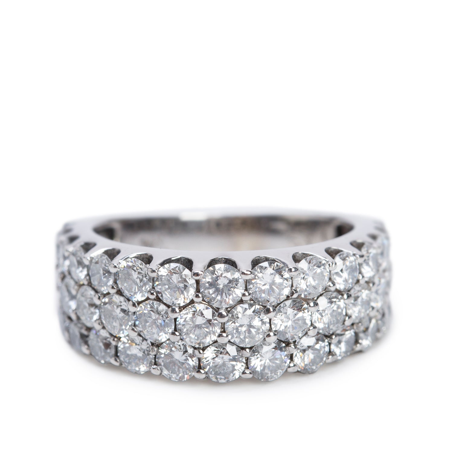 14k White Gold 2.30 tcw. Three-Row Diamond Band Ring, Size 5