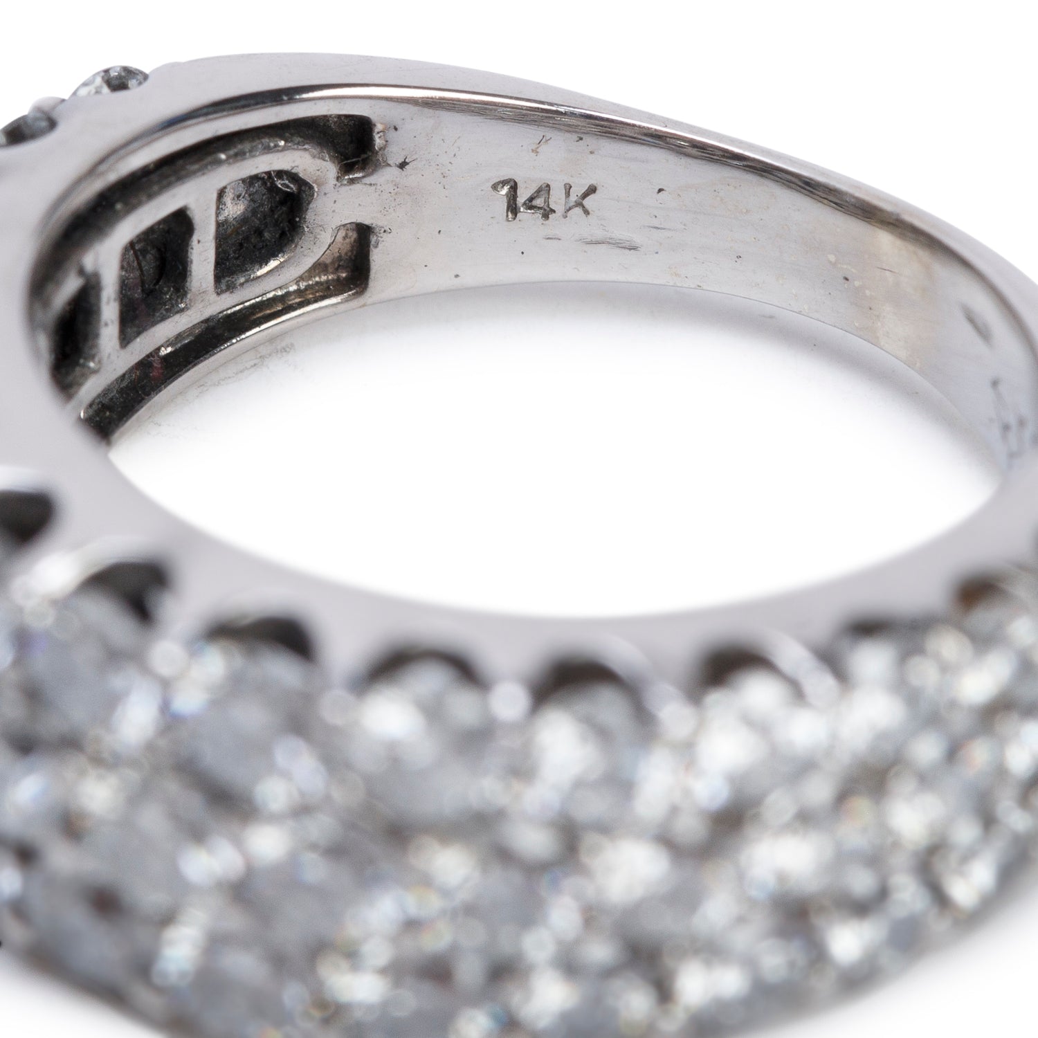 14k White Gold 2.30 tcw. Three-Row Diamond Band Ring, Size 5