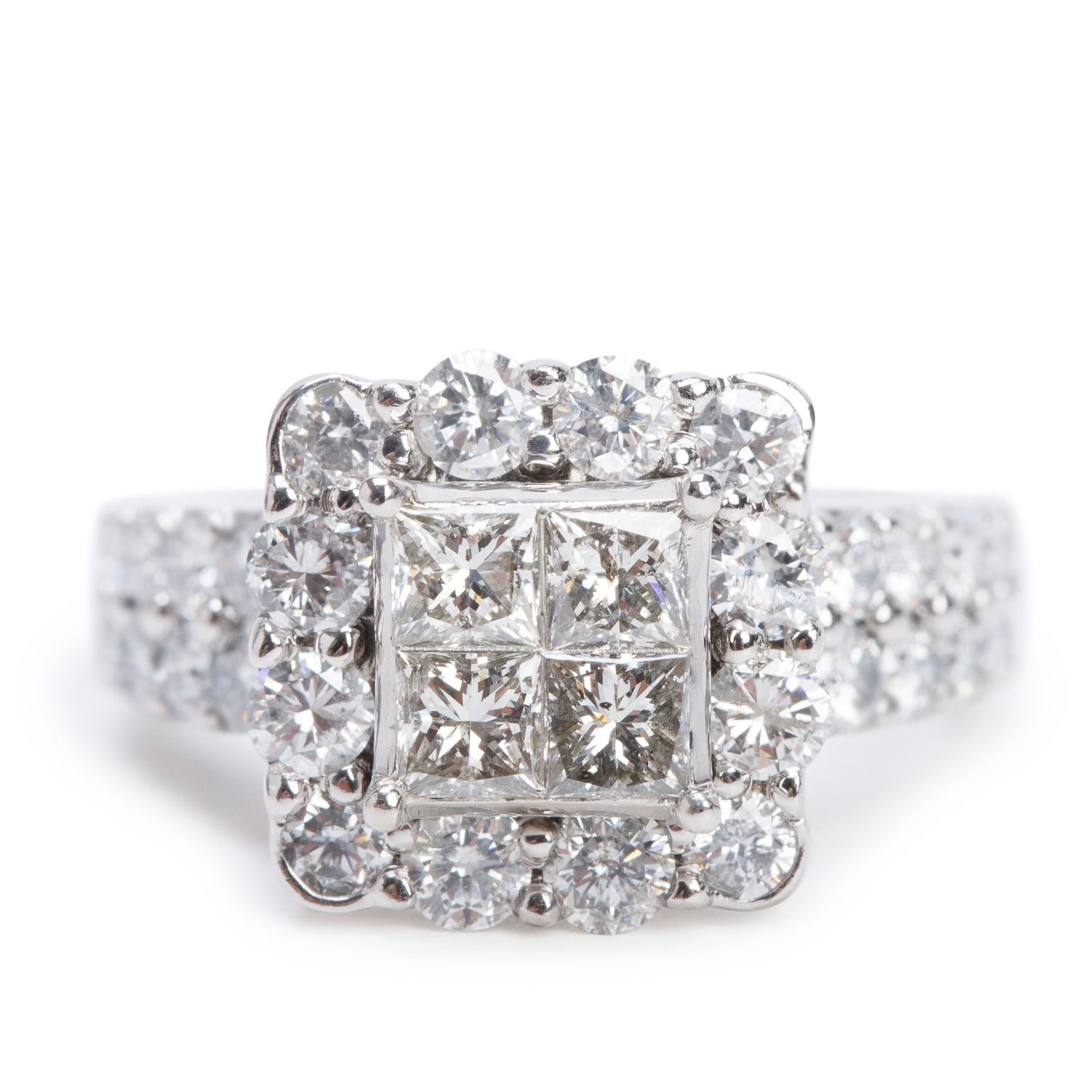 14k White Gold 3.00 tcw. Cluster Diamond Engagement Ring, Size 7.25