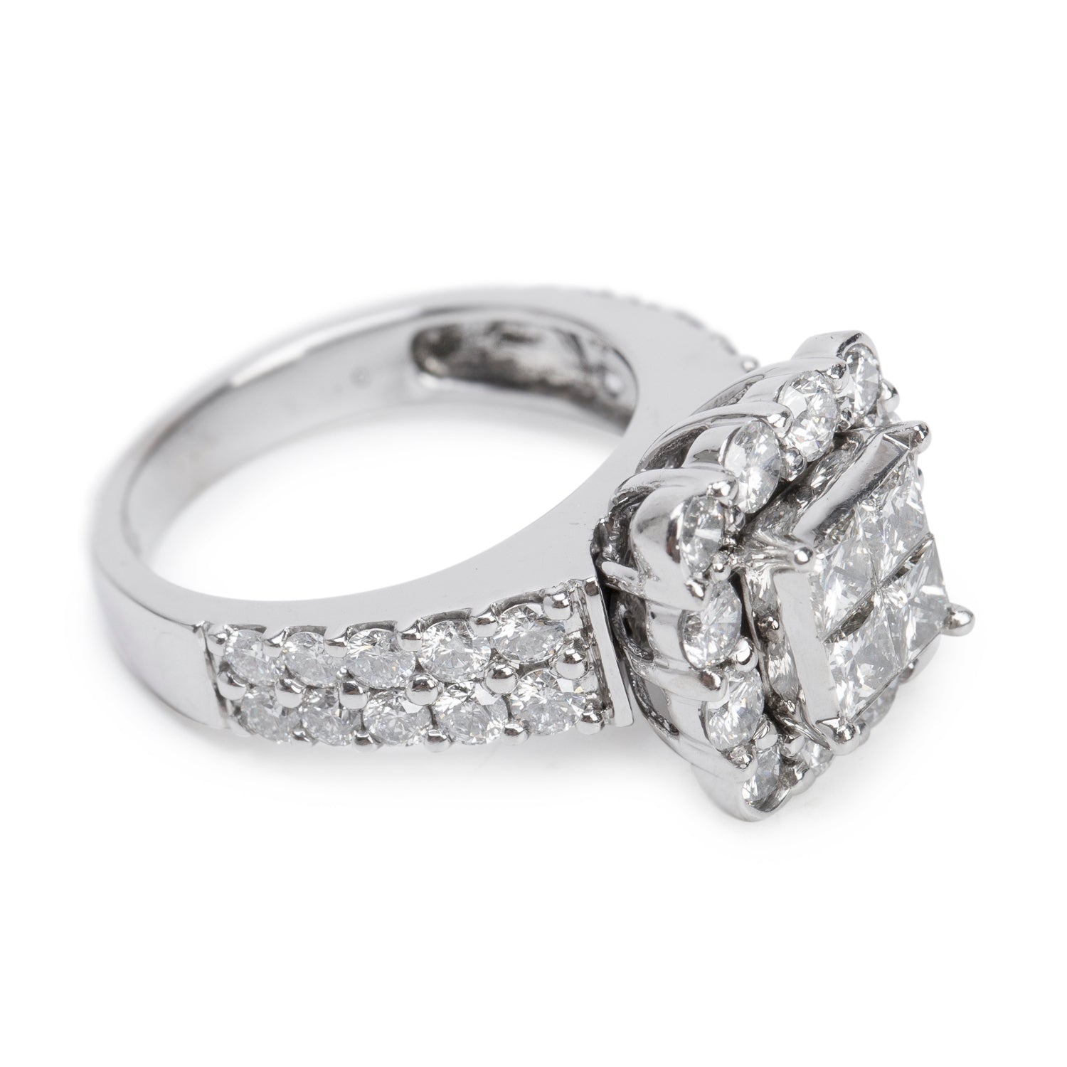 14k White Gold 3.00 tcw. Cluster Diamond Engagement Ring, Size 7.25