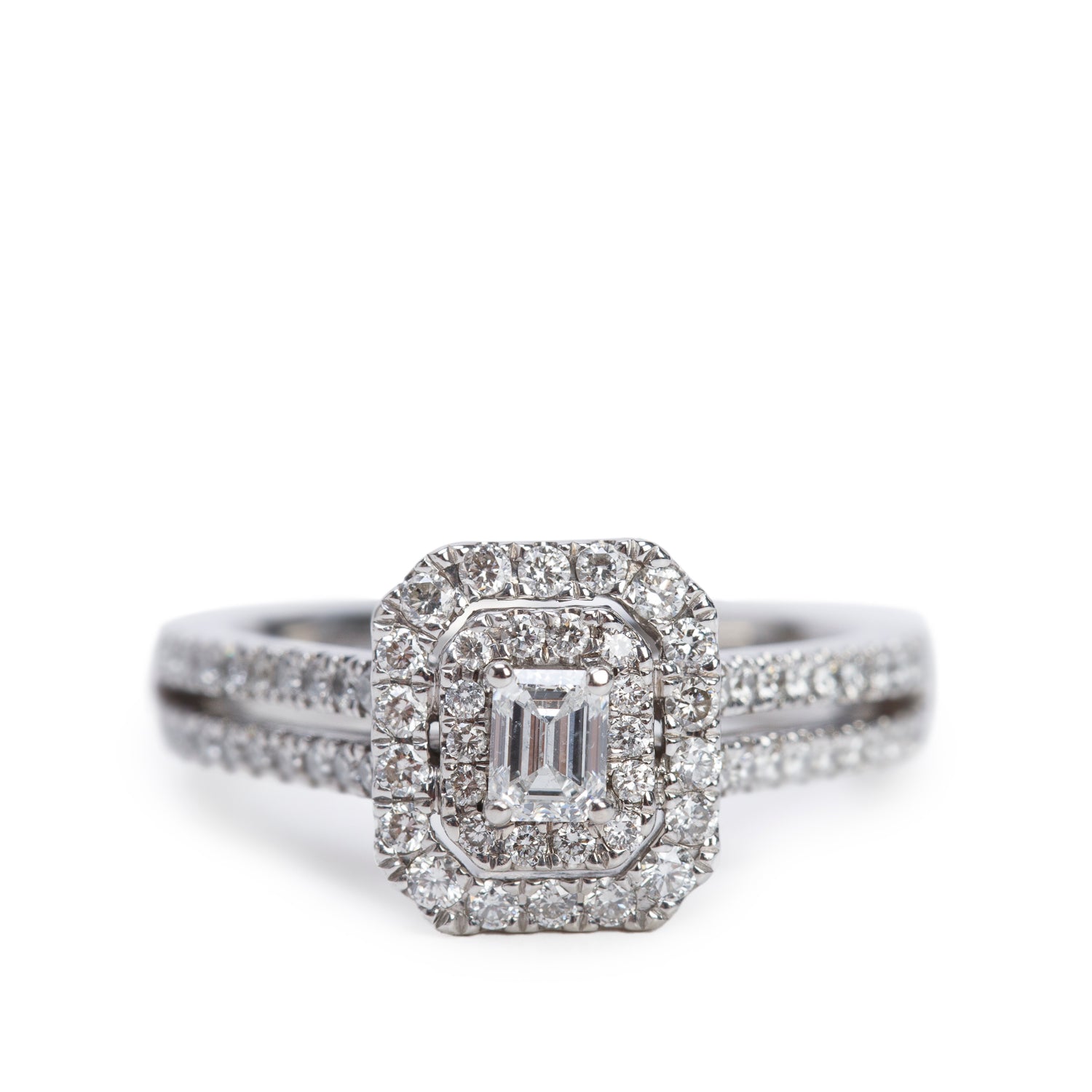 Vera Wang 14k White Gold 0.24 ct. Emerald Cut Love Diamond Engagement Ring, Size 6.25