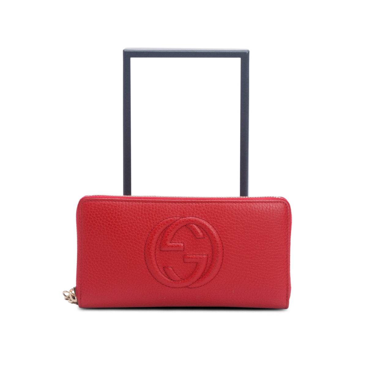 Gucci Red Pebbled Calfskin Soho Zip Around Wallet w/ Box