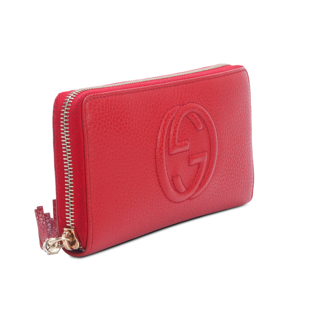 Gucci Red Pebbled Calfskin Soho Zip Around Wallet w/ Box