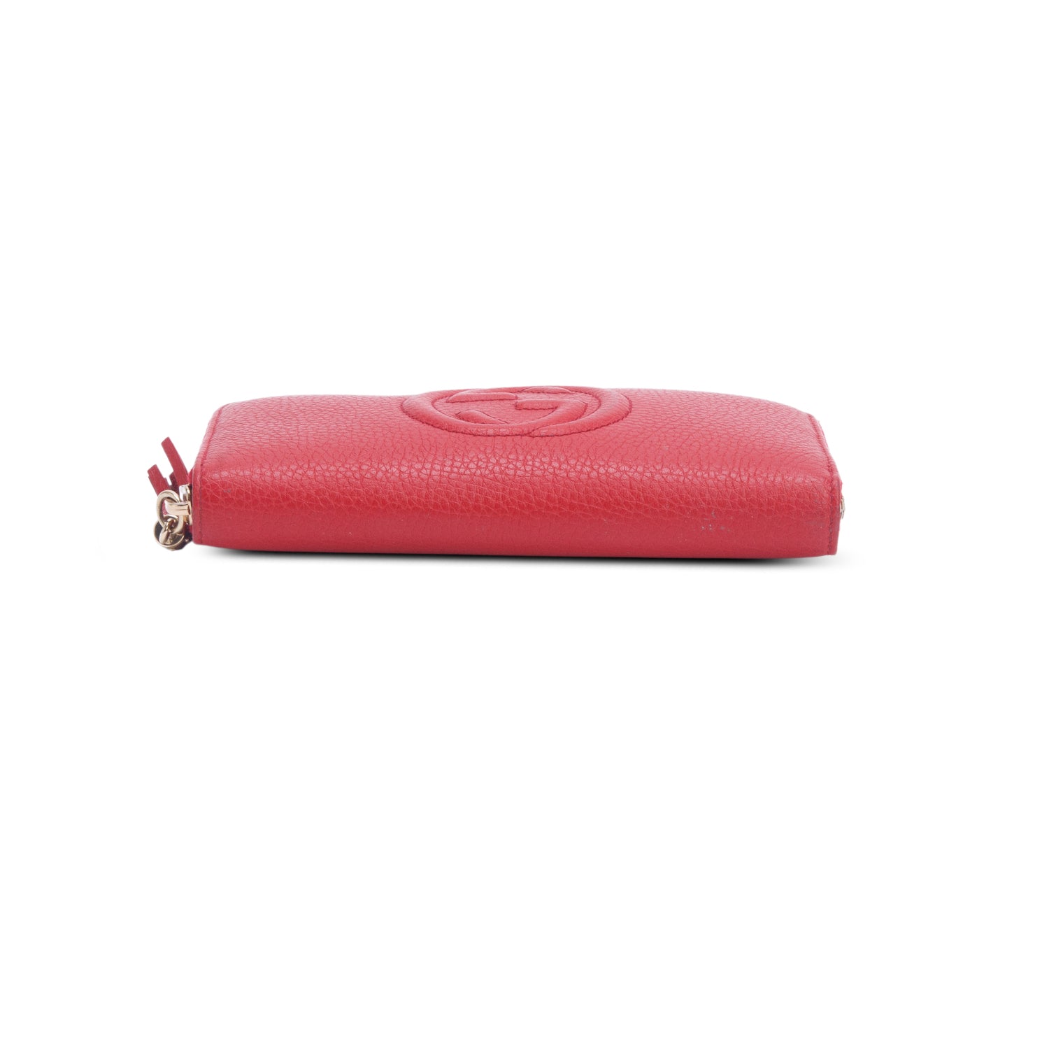 Gucci Red Pebbled Calfskin Soho Zip Around Wallet w/ Box