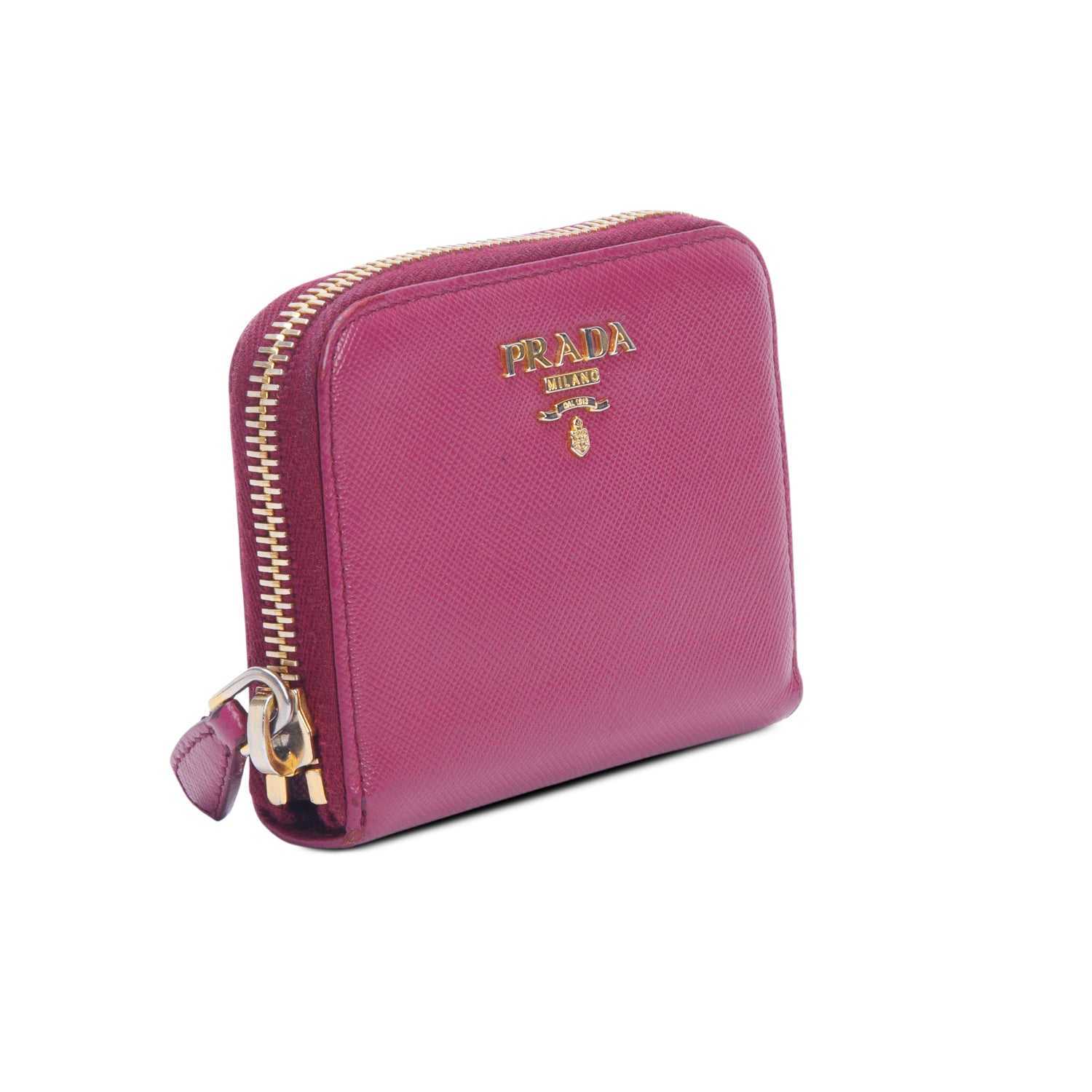 Prada Pink Saffiano Compact Zip Around Wallet
