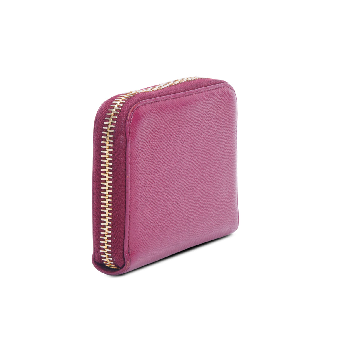 Prada Pink Saffiano Compact Zip Around Wallet