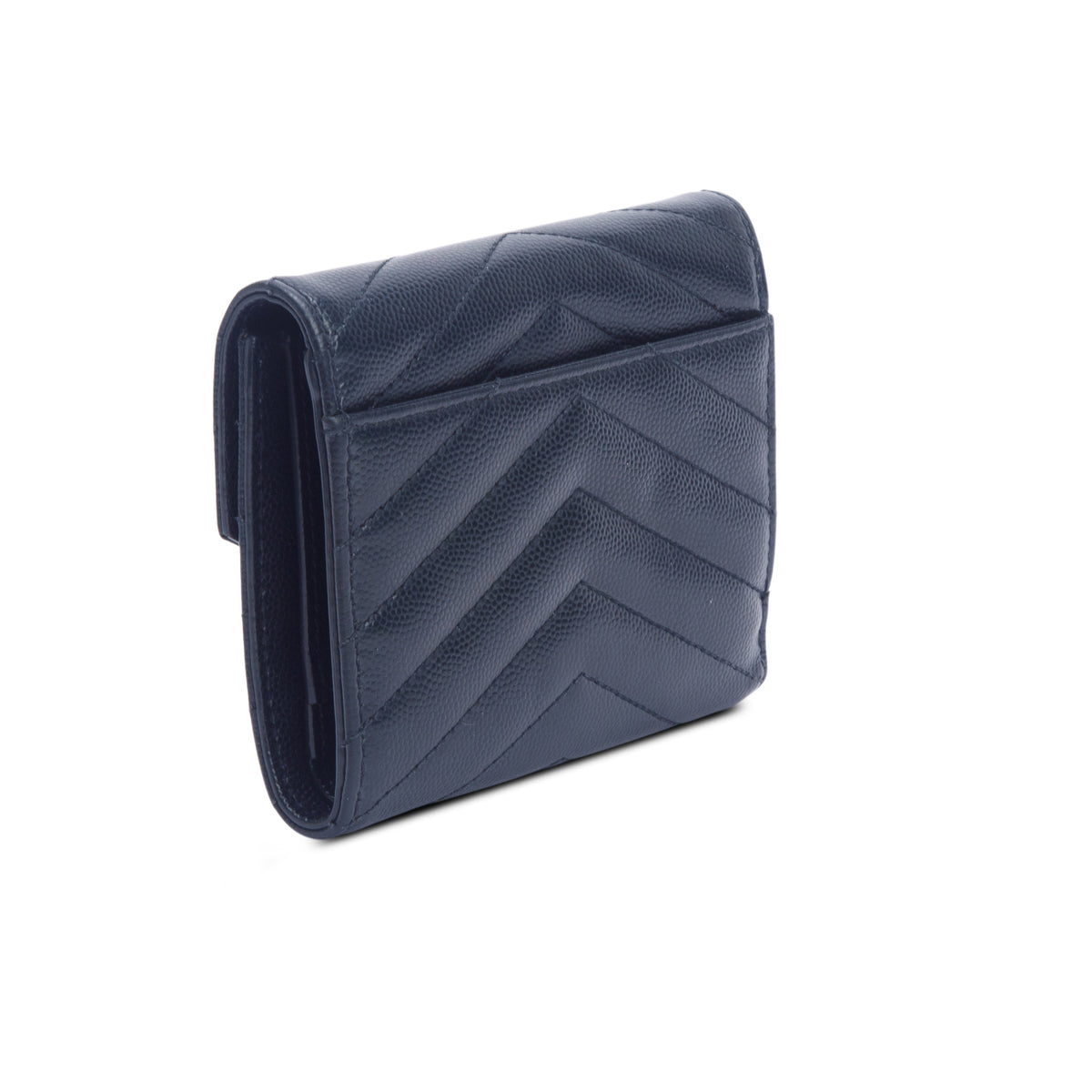 Saint Laurent Black 2021 Grain de Poudre Leather Matelasse Cassandre Compact Tri-Fold Wallet