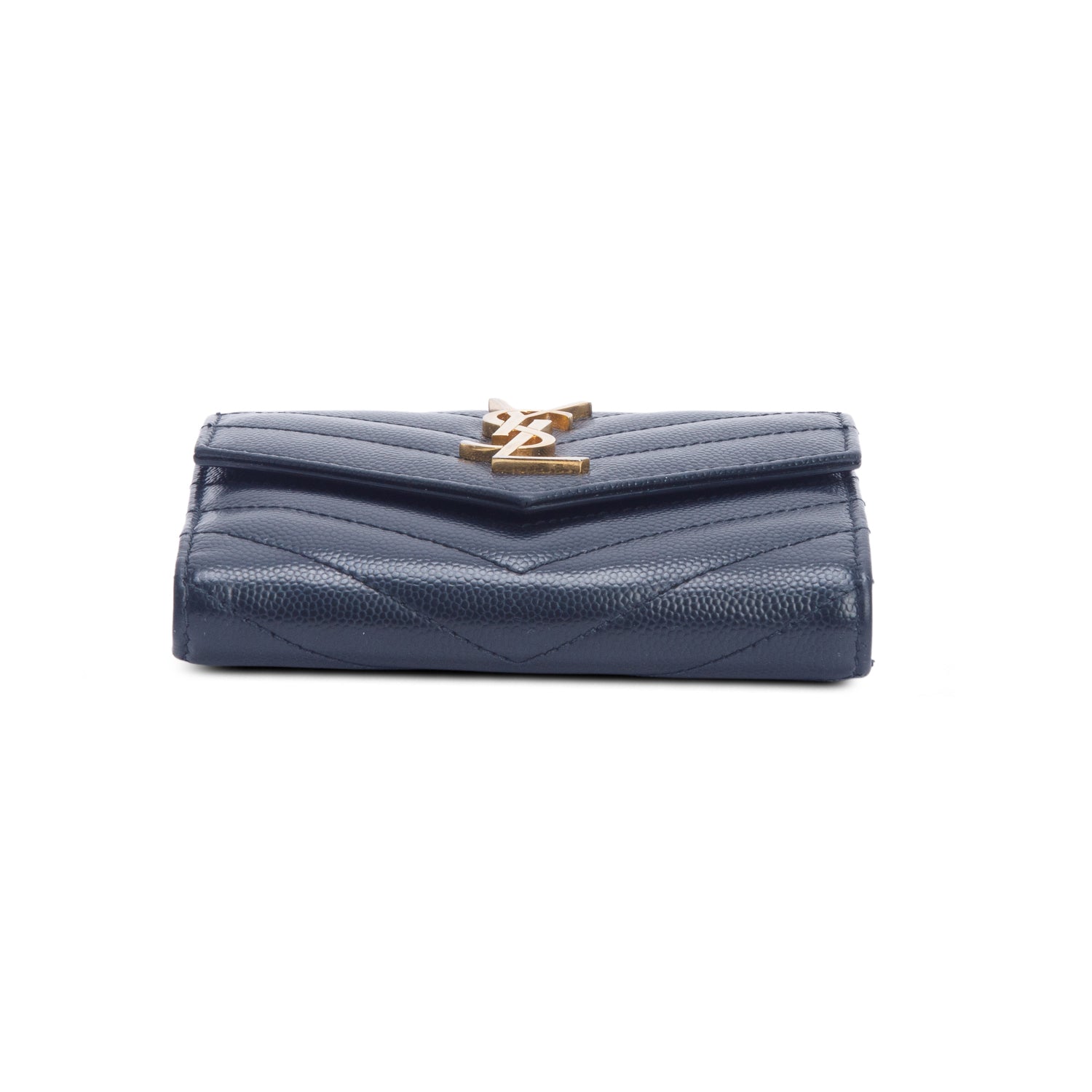 Saint Laurent Black 2021 Grain de Poudre Leather Matelasse Cassandre Compact Tri-Fold Wallet