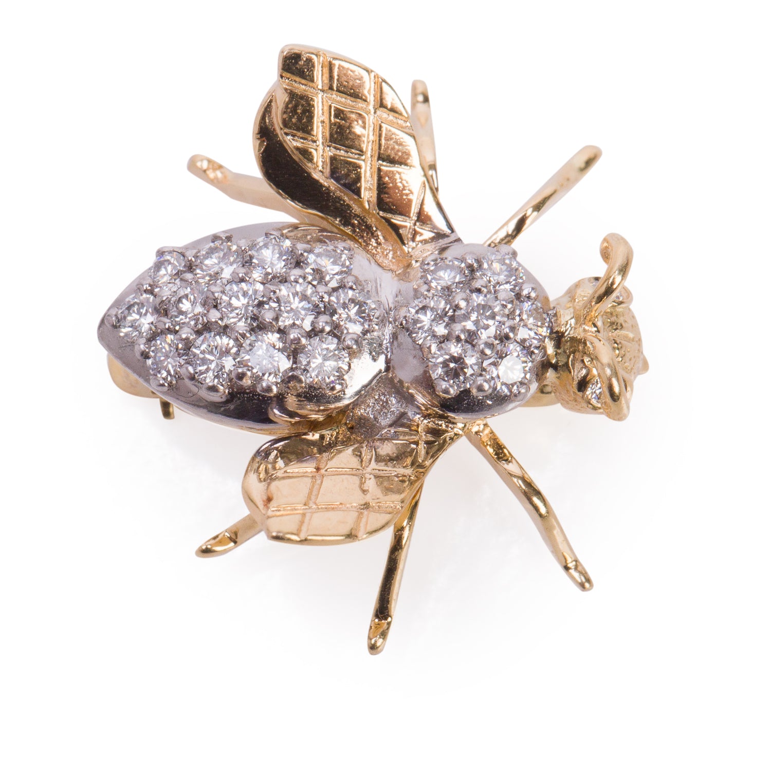 18k Yellow Gold Diamond Fly Pin Brooch