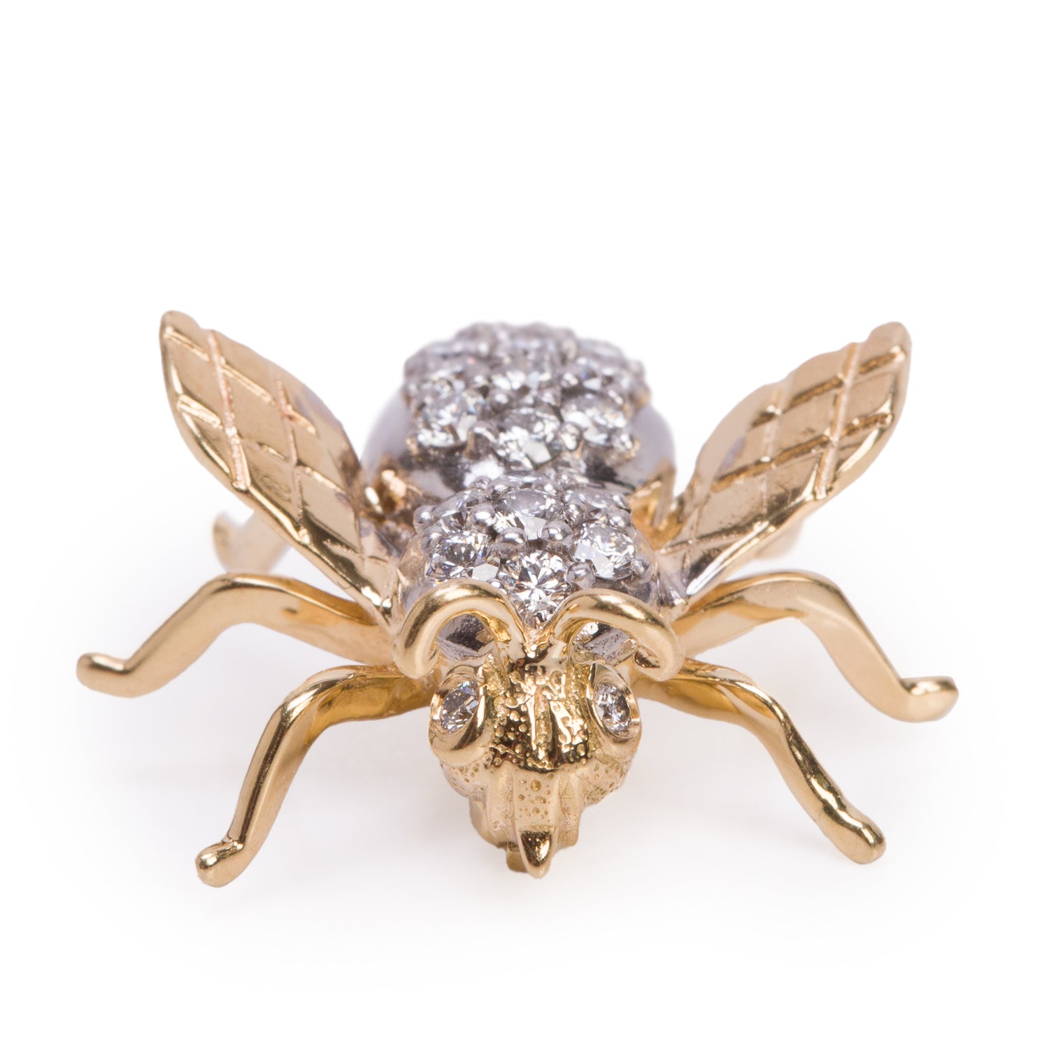 18k Yellow Gold Diamond Fly Pin Brooch