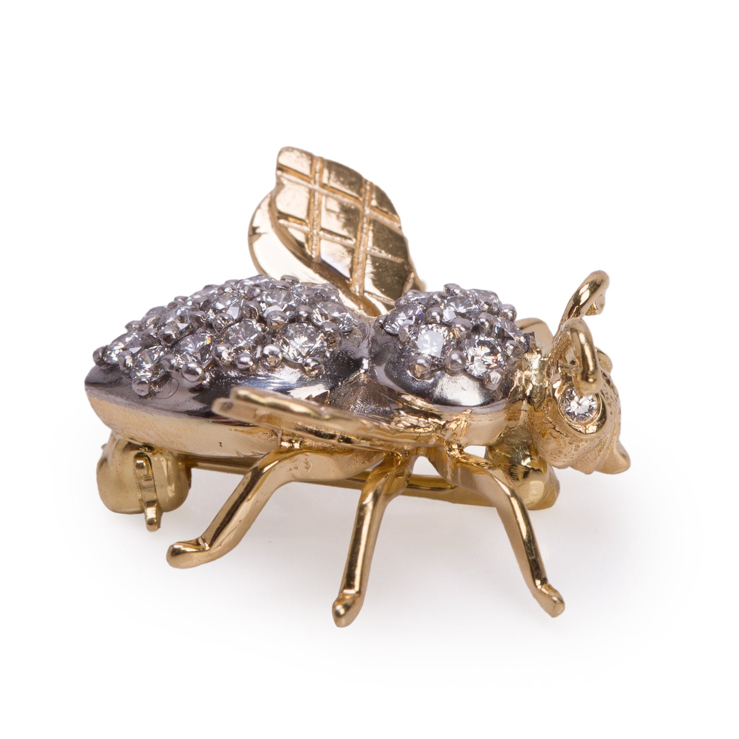 18k Yellow Gold Diamond Fly Pin Brooch