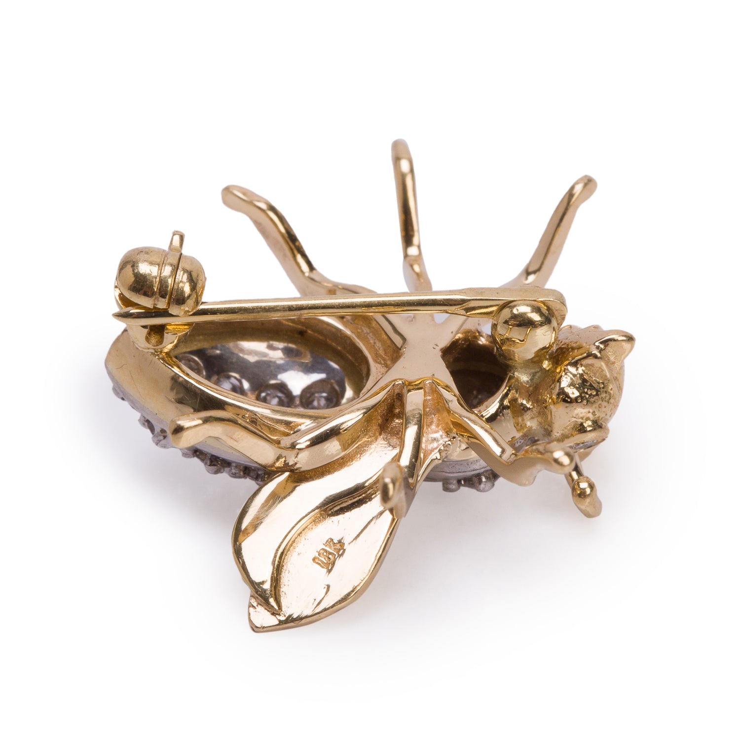 18k Yellow Gold Diamond Fly Pin Brooch