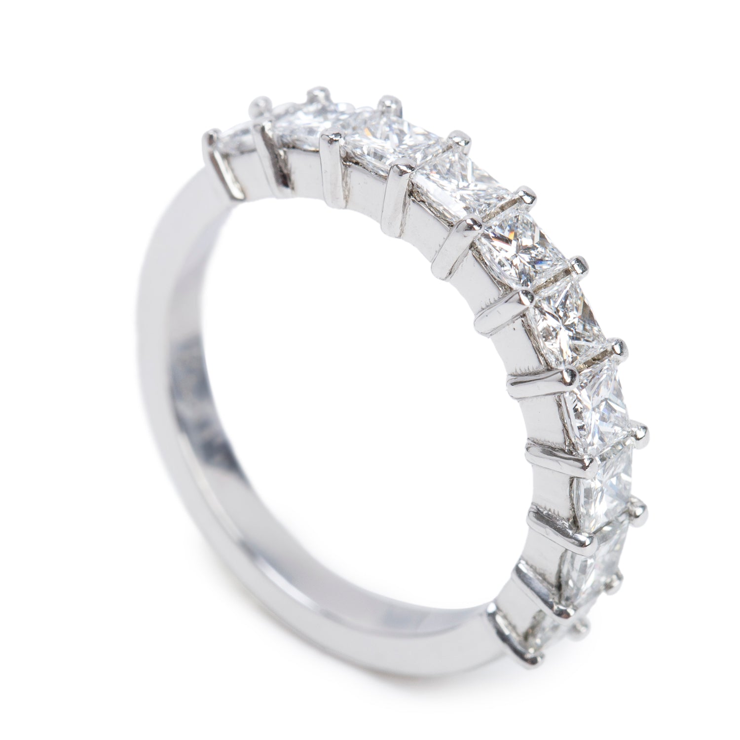 Platinum 1.09 tcw. Diamond Half Eternity Wedding Band Ring, Size 4.5