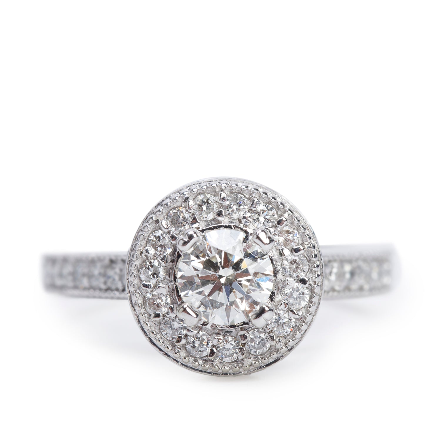 14k White Gold 0.60 ct. Round Cut Diamond Halo Top Engagement Ring, Size 6.75