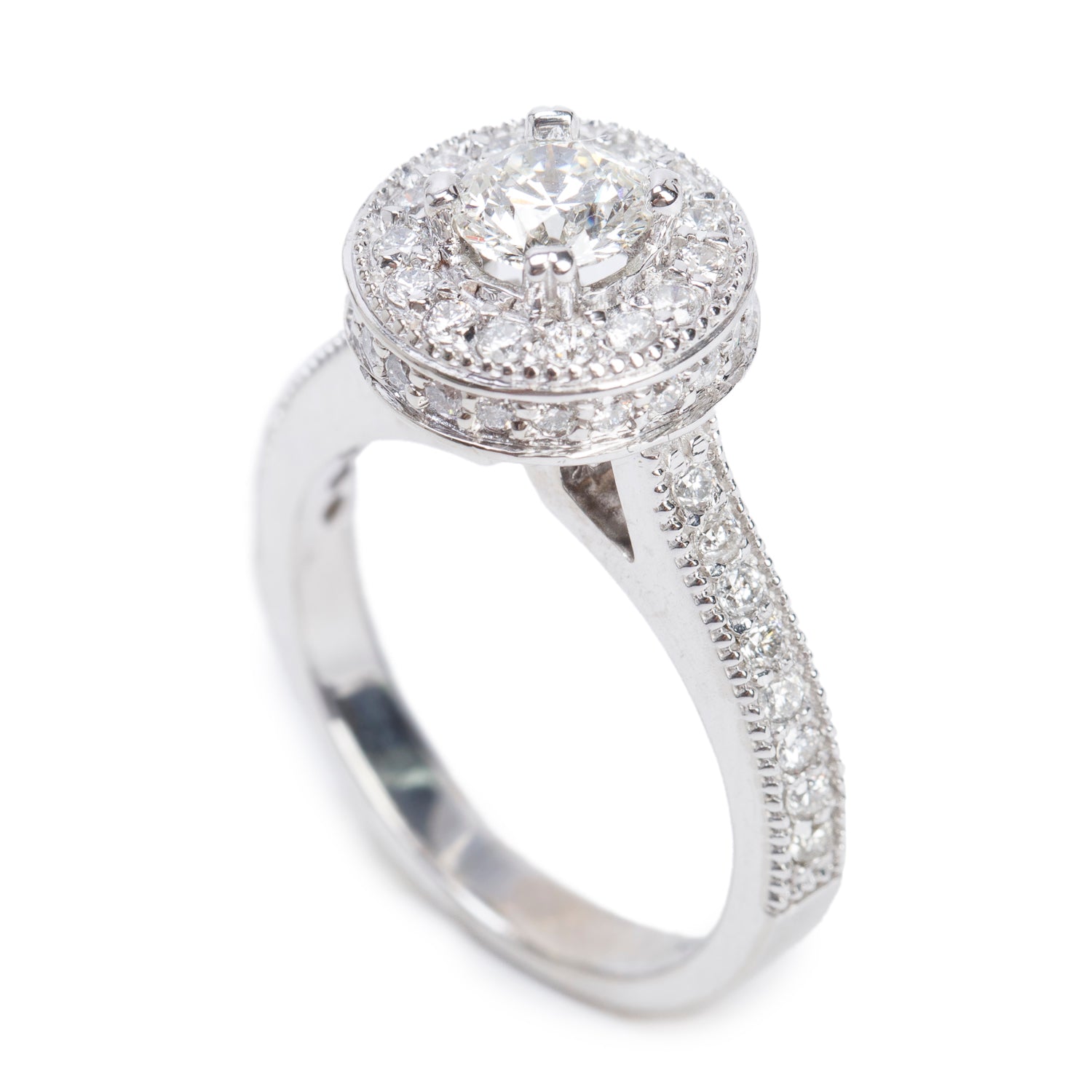 14k White Gold 0.60 ct. Round Cut Diamond Halo Top Engagement Ring, Size 6.75